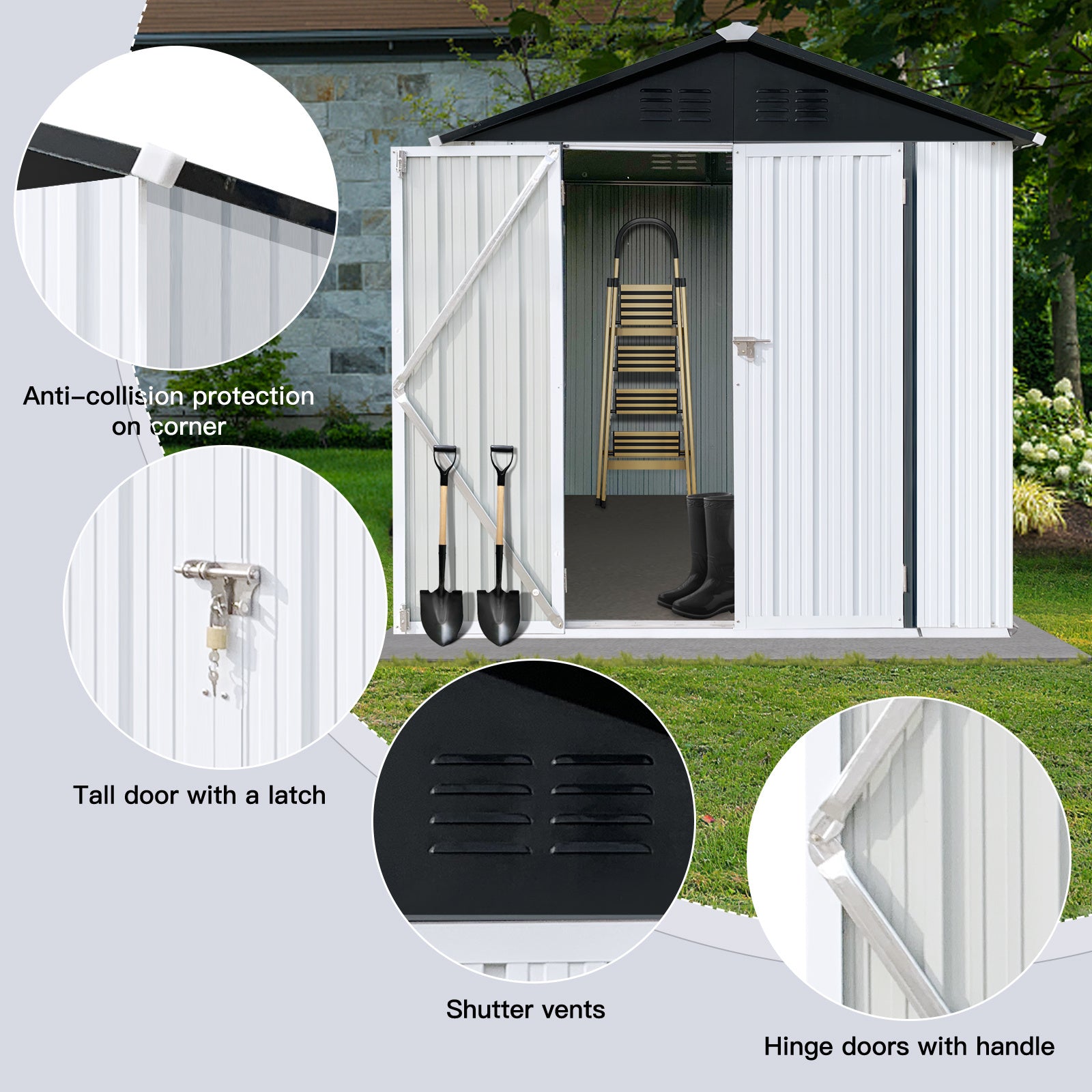 Outdoor storage sheds 4FTx6FT Apex roof White+Black - Premium Carports from Rapidvehicles - Just $273.06! Shop now at Rapidvehicles