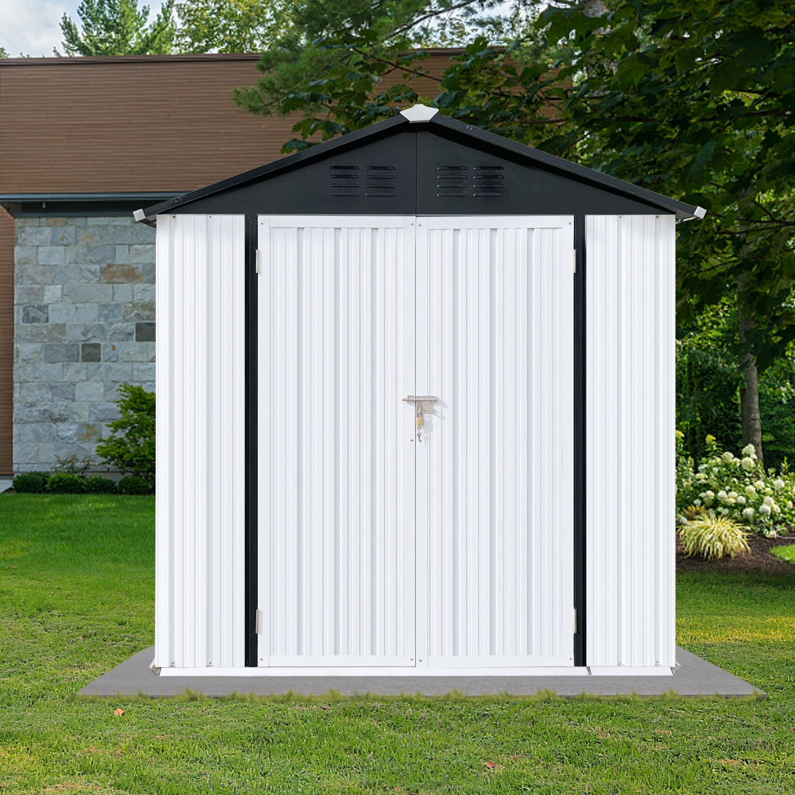 Outdoor storage sheds 4FTx6FT Apex roof White+Black - Premium Carports from Rapidvehicles - Just $273.06! Shop now at Rapidvehicles