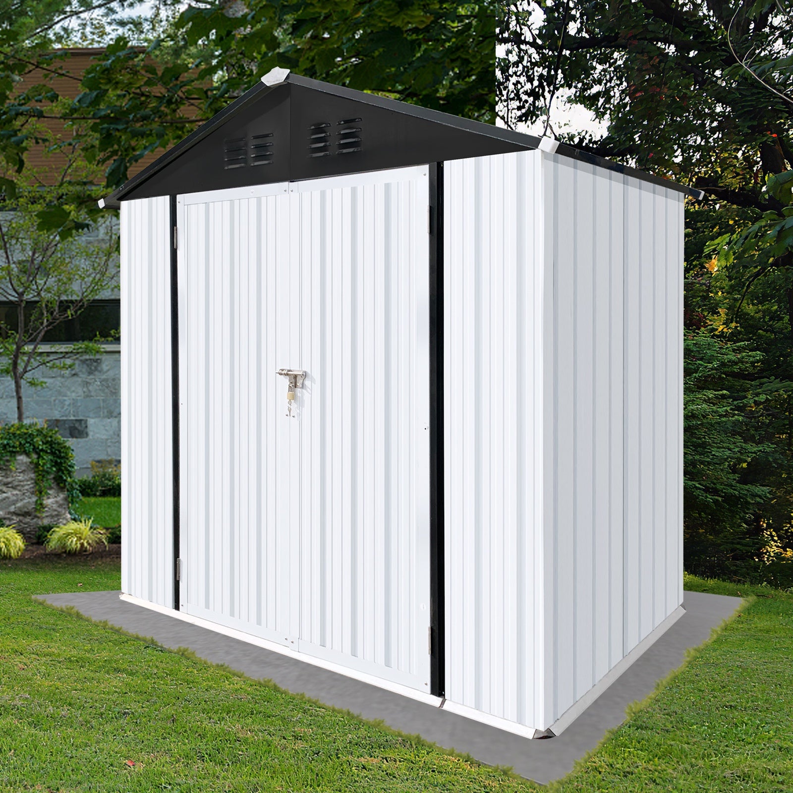 Outdoor storage sheds 4FTx6FT Apex roof White+Black - Premium Carports from Rapidvehicles - Just $273.06! Shop now at Rapidvehicles