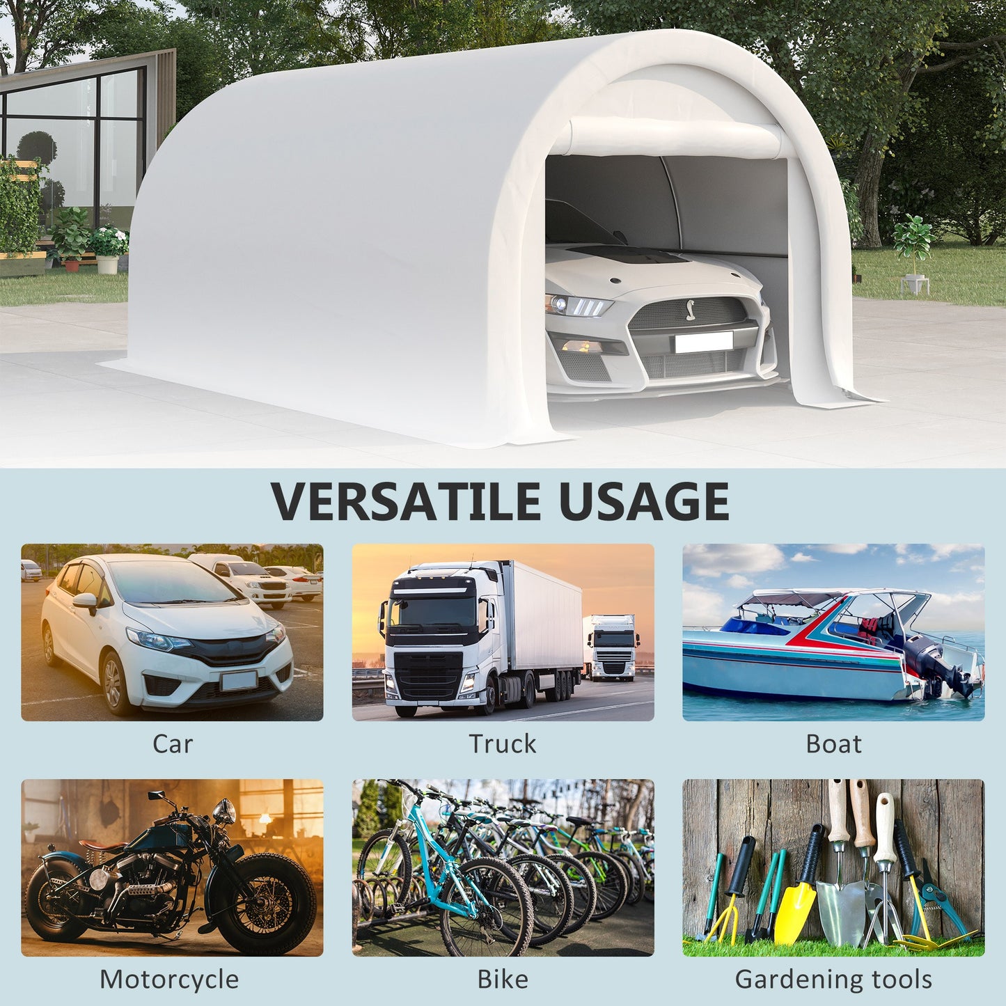 Outsunny 10' x 16' Carport, Heavy Duty Portable Garage Storage Tent with Large Zippered Door, Anti-UV PE Canopy Cover for Car, Truck, Boat, Motorcycle, Bike, Garden Tools, Outdoor Work, White - Premium Carports from Rapidvehicles - Just $354.26! Shop now at Rapidvehicles