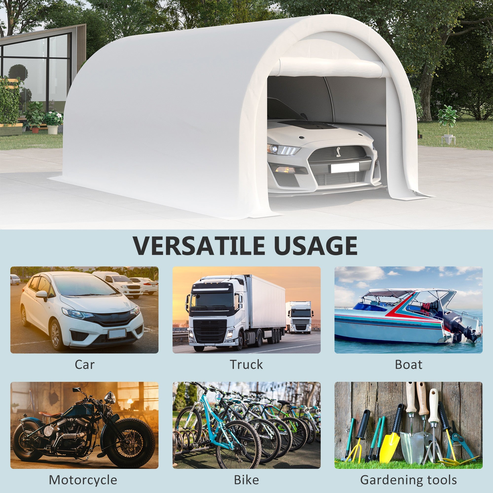 Outsunny 10' x 16' Carport, Heavy Duty Portable Garage Storage Tent with Large Zippered Door, Anti-UV PE Canopy Cover for Car, Truck, Boat, Motorcycle, Bike, Garden Tools, Outdoor Work, White - Premium Carports from Rapidvehicles - Just $327.99! Shop now at Rapidvehicles