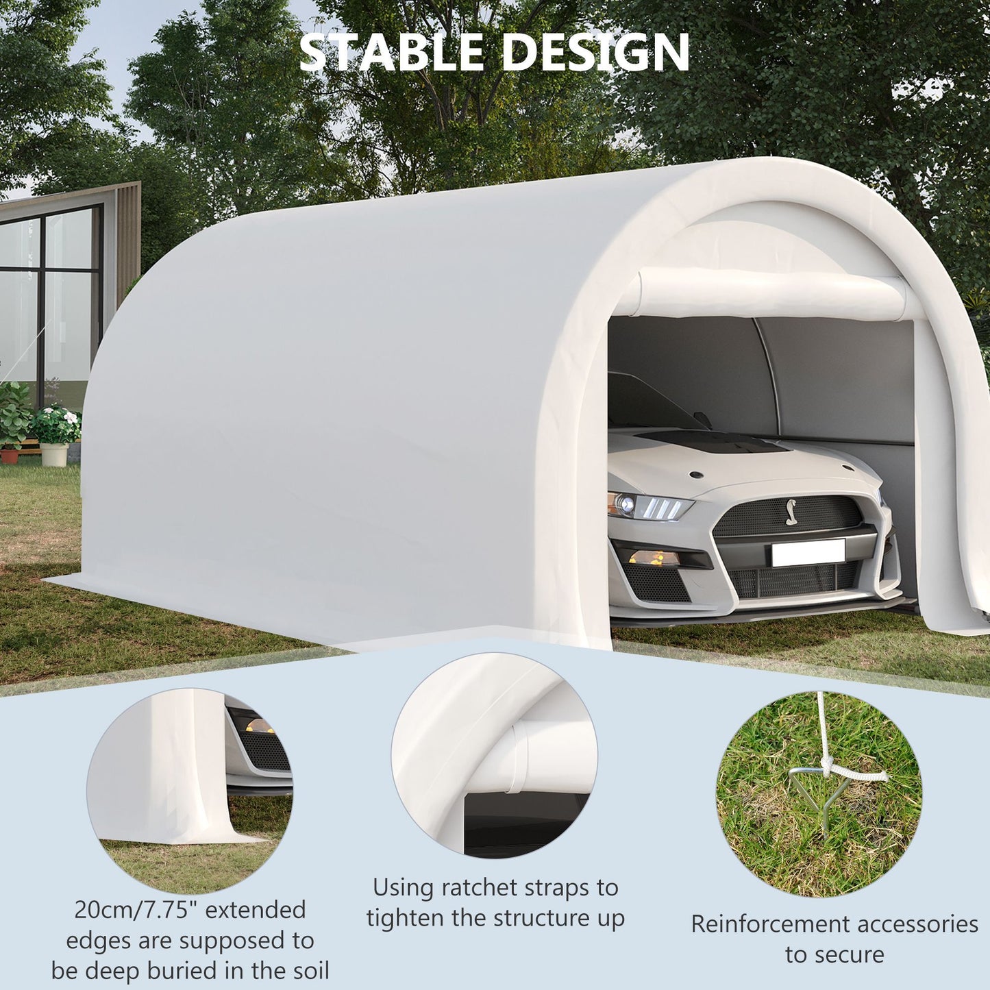 Outsunny 10' x 16' Carport, Heavy Duty Portable Garage Storage Tent with Large Zippered Door, Anti-UV PE Canopy Cover for Car, Truck, Boat, Motorcycle, Bike, Garden Tools, Outdoor Work, White - Premium Carports from Rapidvehicles - Just $354.26! Shop now at Rapidvehicles