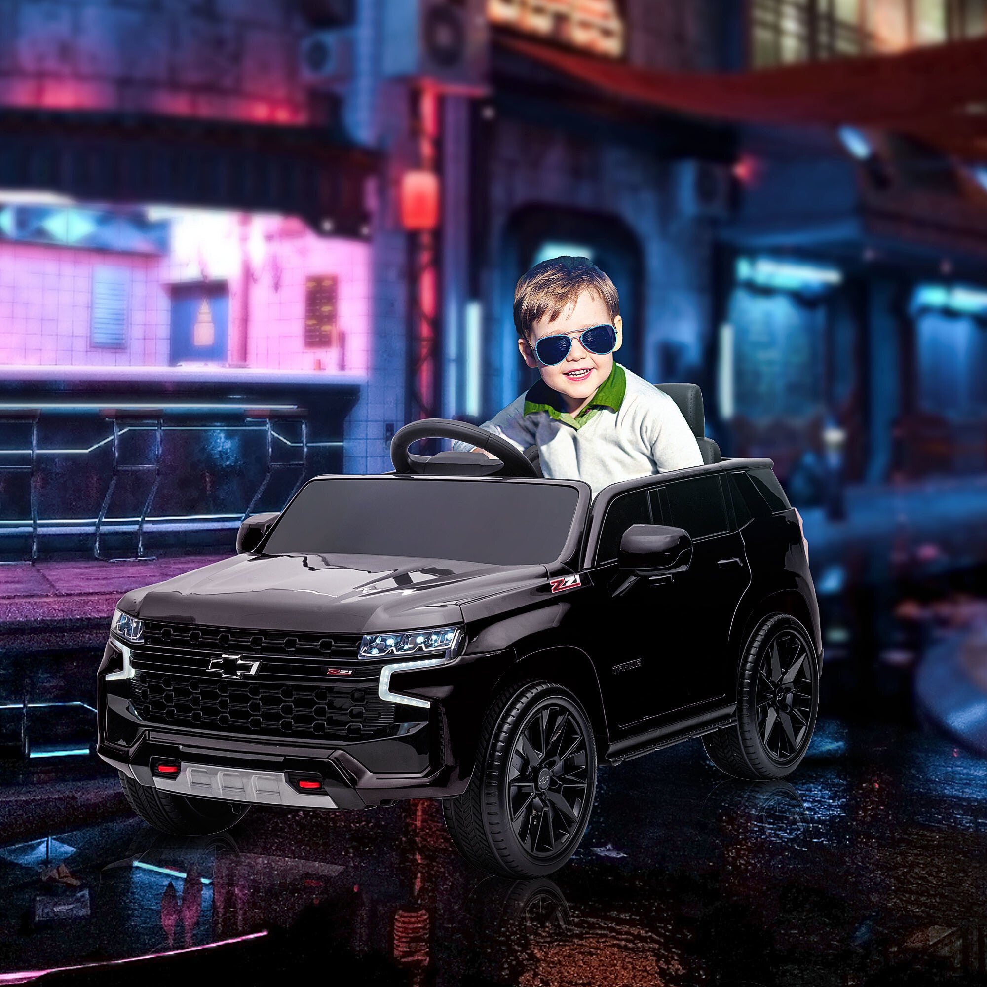 Aosom Chevrolet TAHOE Licensed Kids Ride on Car, 12V Battery Powered Kids Electric Car with Remote Control, Music, Lights, Horn, Suspension for 3-6 Years Old, Black - Premium Kids' Bikes from Rapidvehicles - Just $325.57! Shop now at Rapidvehicles