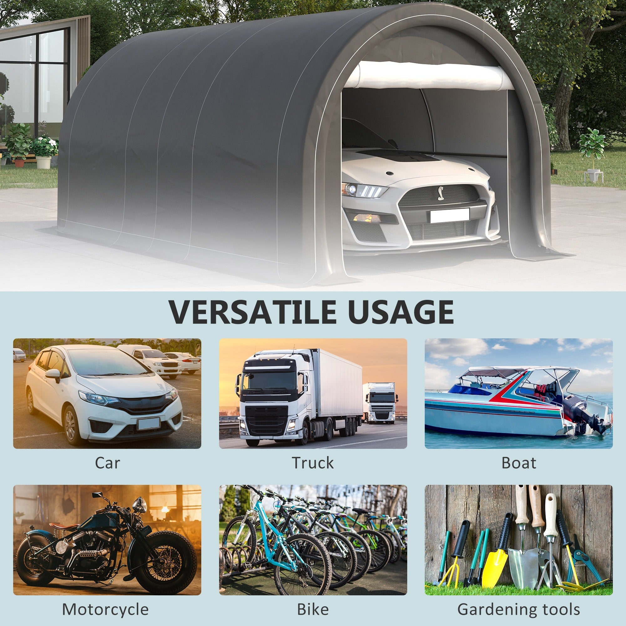 Outsunny 10' x 16' Carport, Heavy Duty Portable Garage Storage Tent with Large Zippered Door, Anti-UV PE Canopy Cover for Car, Truck, Boat, Motorcycle, Bike, Garden Tools, Outdoor Work, Gray - Premium Carports from Rapidvehicles - Just $391.33! Shop now at Rapidvehicles