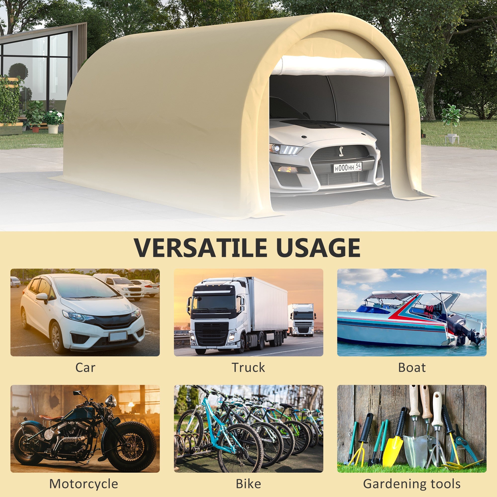 Outsunny 10' x 16' Carport, Heavy Duty Portable Garage Storage Tent with Large Zippered Door, Anti-UV PE Canopy Cover for Car, Truck, Boat, Motorcycle, Bike, Garden Tools, Outdoor Work, Beige - Premium Carports from Rapidvehicles - Just $322.90! Shop now at Rapidvehicles