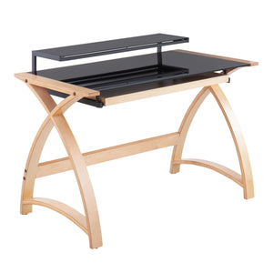 Bentley Mid-Century Modern Office Desk in Natural Wood and Black Glass by LumiSource - Premium Countertop & Wall Organization from Rapidvehicles - Just $198.99! Shop now at Rapidvehicles