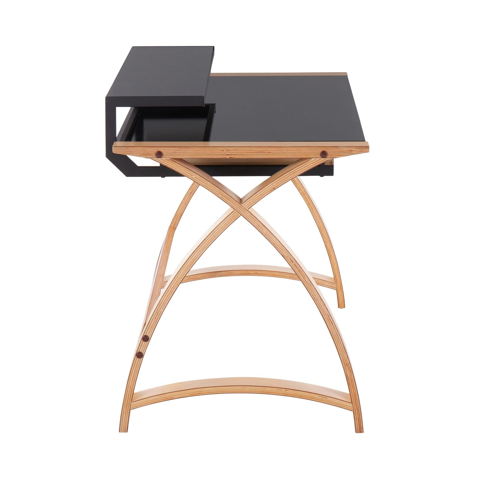 Bentley Mid-Century Modern Office Desk in Natural Wood and Black Glass by LumiSource - Premium Countertop & Wall Organization from Rapidvehicles - Just $198.99! Shop now at Rapidvehicles