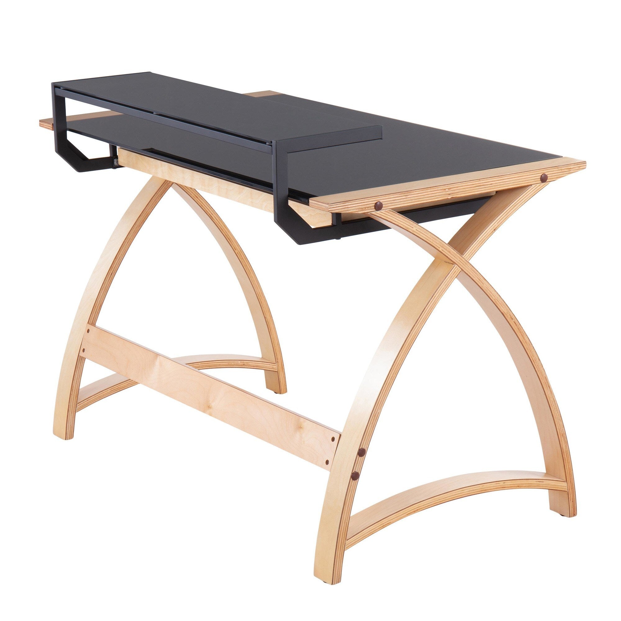 Bentley Mid-Century Modern Office Desk in Natural Wood and Black Glass by LumiSource - Premium Countertop & Wall Organization from Rapidvehicles - Just $198.99! Shop now at Rapidvehicles