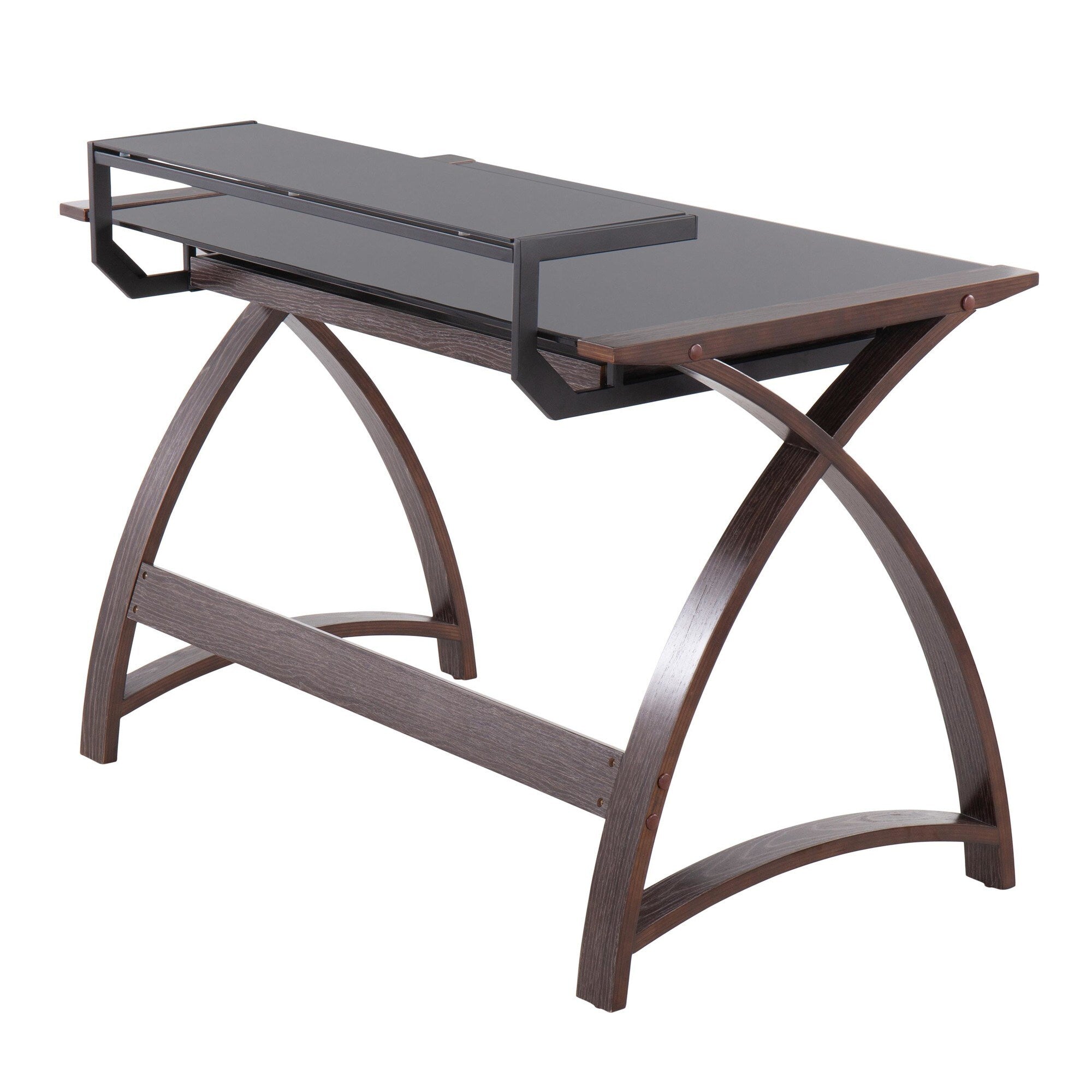 Bentley Mid-Century Modern Office Desk in Dark Grey Wood and Black Glass by LumiSource - Premium Countertop & Wall Organization from Rapidvehicles - Just $267.99! Shop now at Rapidvehicles