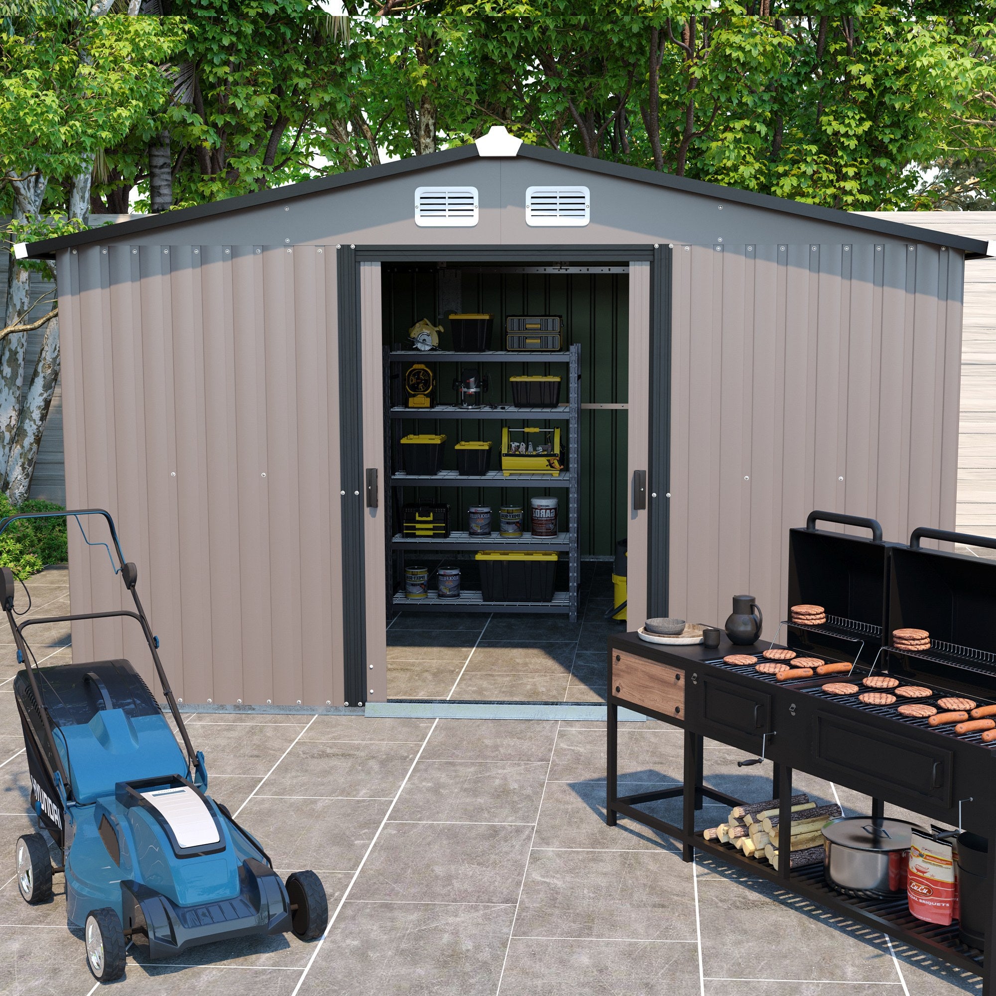 Patio, Lawn & Garden,Metal Outdoor Storage Shed 10FT x 12FT,Clearance with Lockable Door Metal Garden Shed Steel Anti-Corrosion Storage House Waterproof Tool Shed for Backyard Patio - Premium Carports from Rapidvehicles - Just $623.34! Shop now at Rapidvehicles