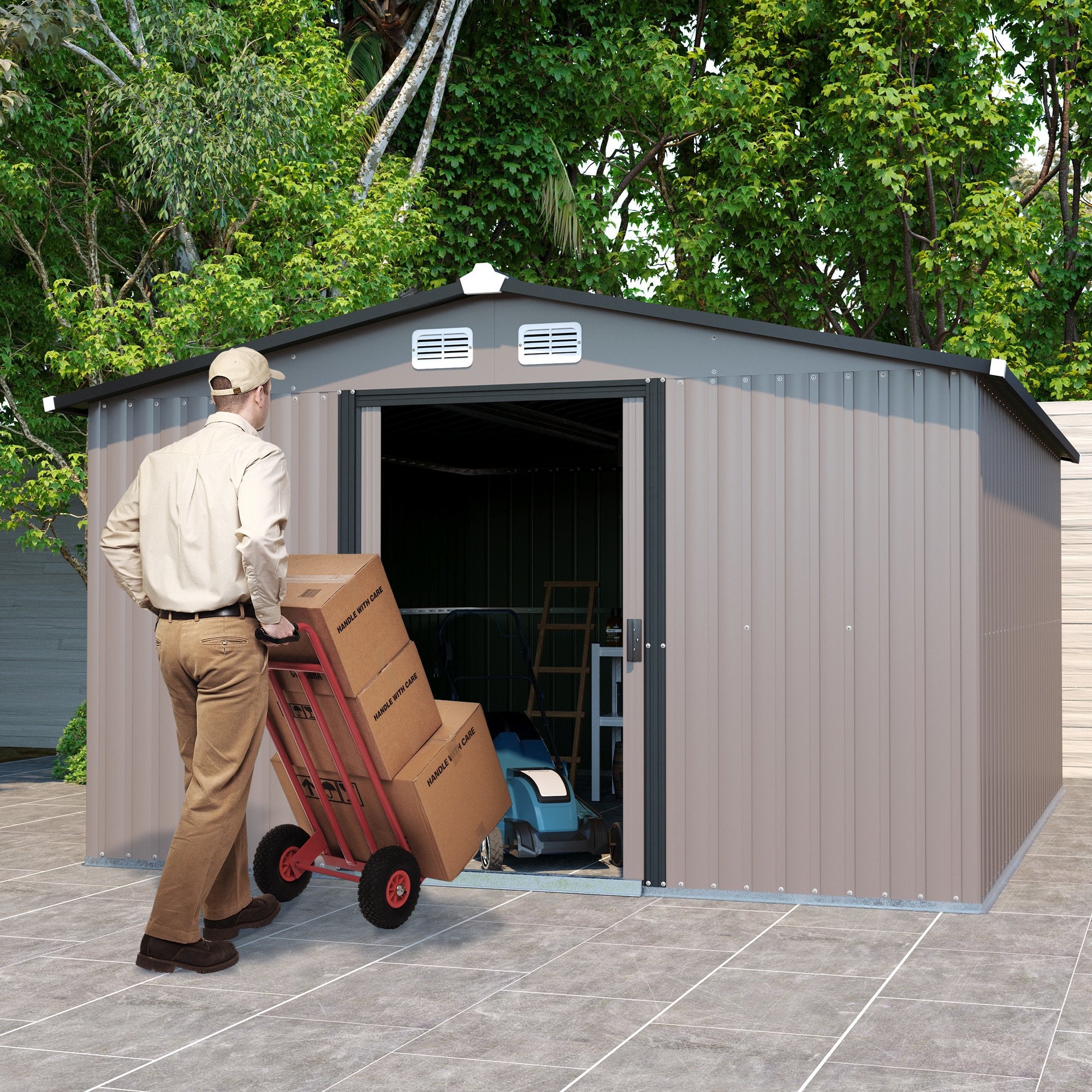 Patio, Lawn & Garden,Metal Outdoor Storage Shed 10FT x 12FT,Clearance with Lockable Door Metal Garden Shed Steel Anti-Corrosion Storage House Waterproof Tool Shed for Backyard Patio - Premium Carports from Rapidvehicles - Just $623.34! Shop now at Rapidvehicles