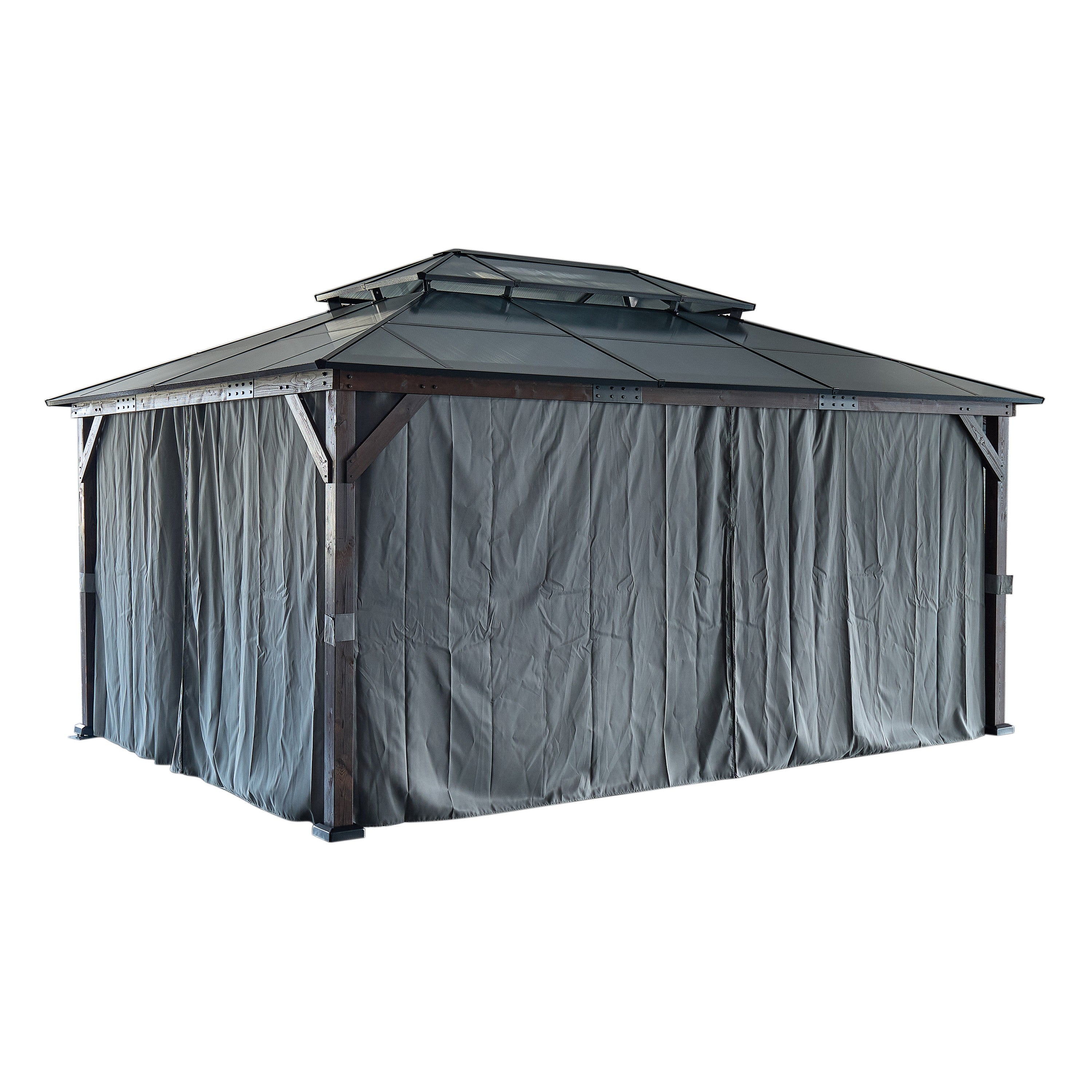 10' x 13' Hardtop Wood Gazebo for Patios, Outdoor Framed Gazebo with Polycarbonate Double Roof Canopy, Solid Wooden Framed Gazebo with Privacy Curtains and Mosquito Nettings for Garden, Backyard - Premium Carports from Rapidvehicles - Just $1044.99! Shop now at Rapidvehicles