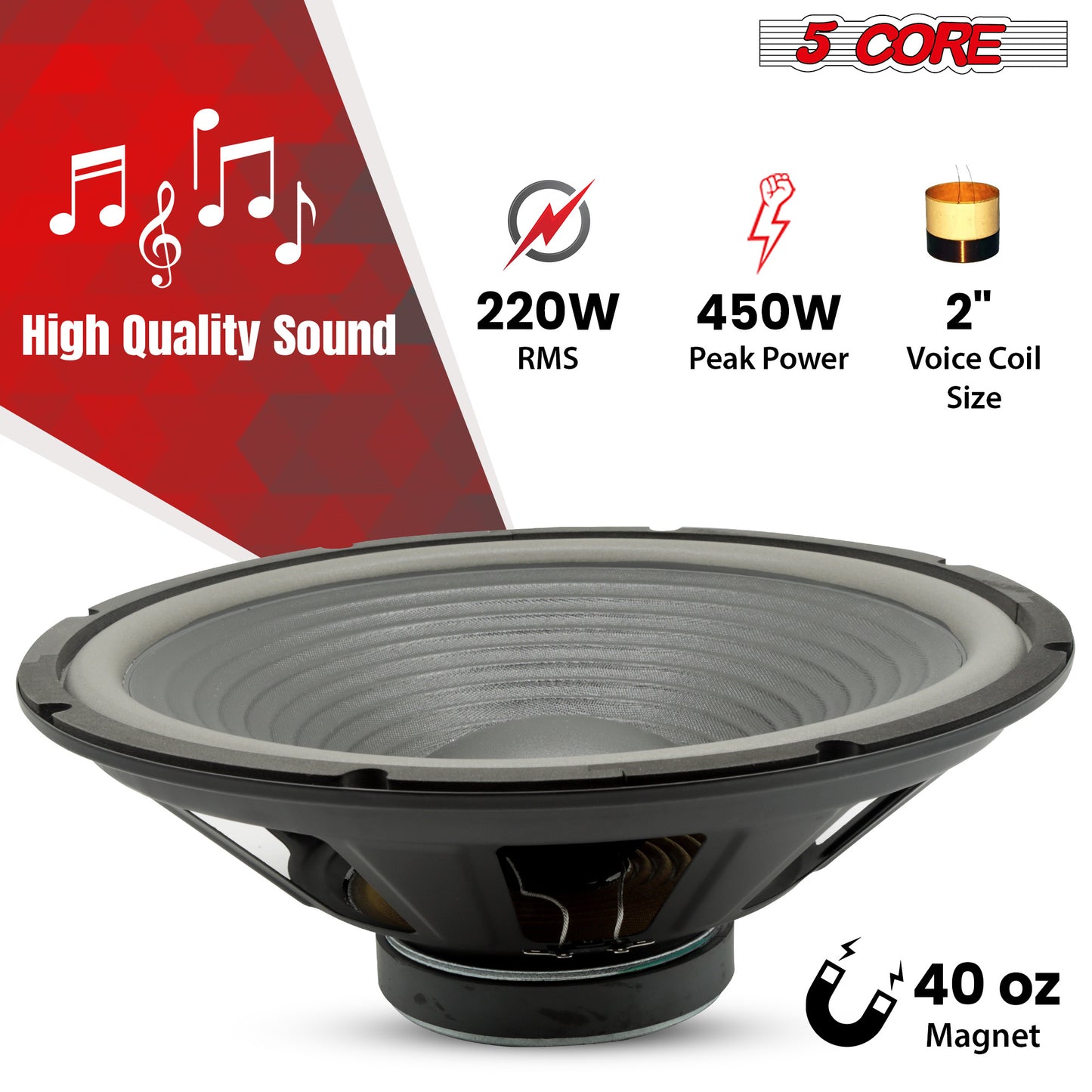 5 Core Subwoofer Speaker 15 Inch Car Sub Woofer 450W Max High Power Pro Audio 4 Ohm 40 Oz Y30 Magnet Big Replacement Bass Subs Para Carro - WF 15 140 4OHM - Premium Car Audio from 5 Core - Just $116.42! Shop now at Rapidvehicles