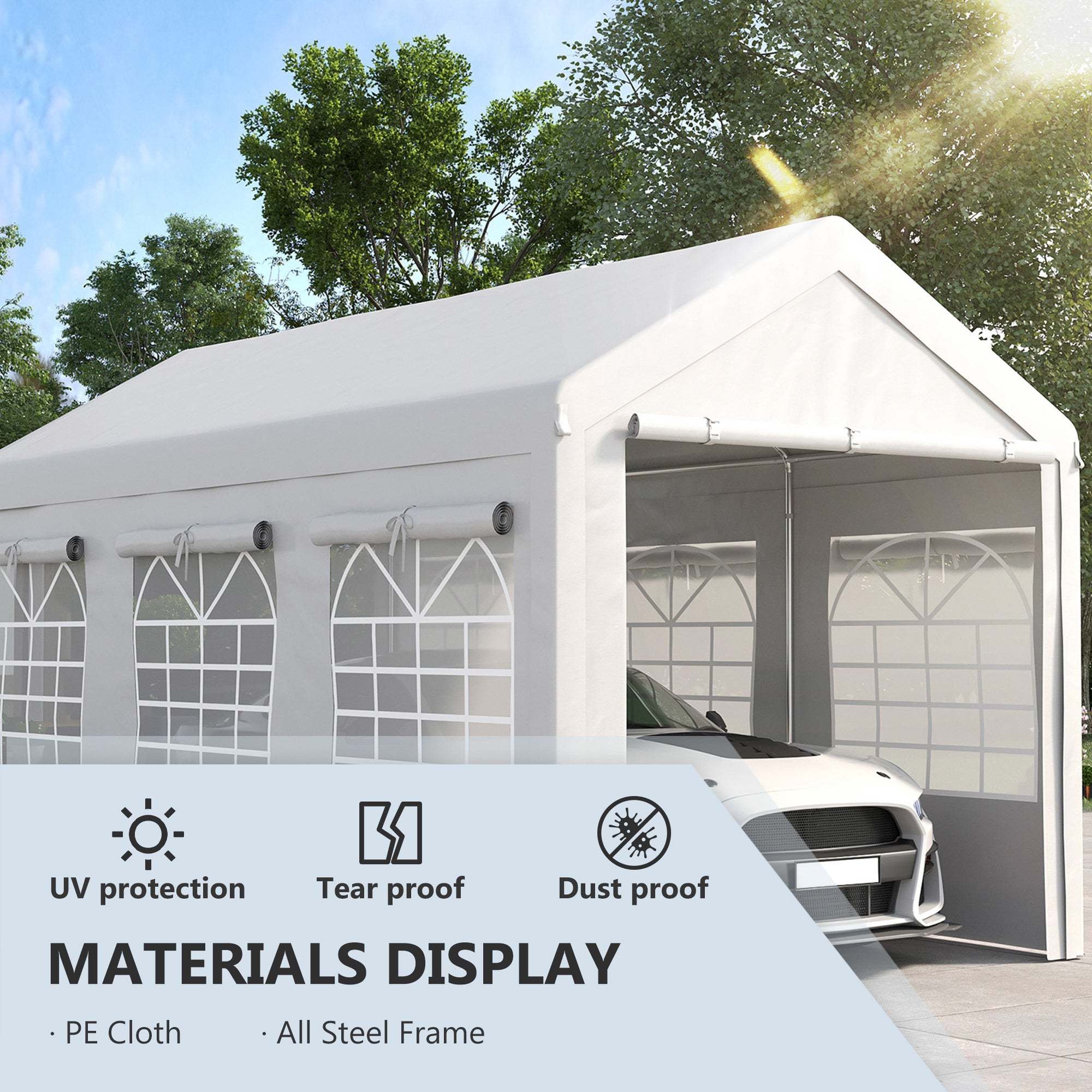 10' x 20' Party Tent and Carport, Height Adjustable Portable Garage, Outdoor Canopy Tent 8 Legs with Sidewalls for Car, Truck, Boat, Motorcycle, Bike, Garden Tools, White - Premium Carports from Rapidvehicles - Just $406.20! Shop now at Rapidvehicles