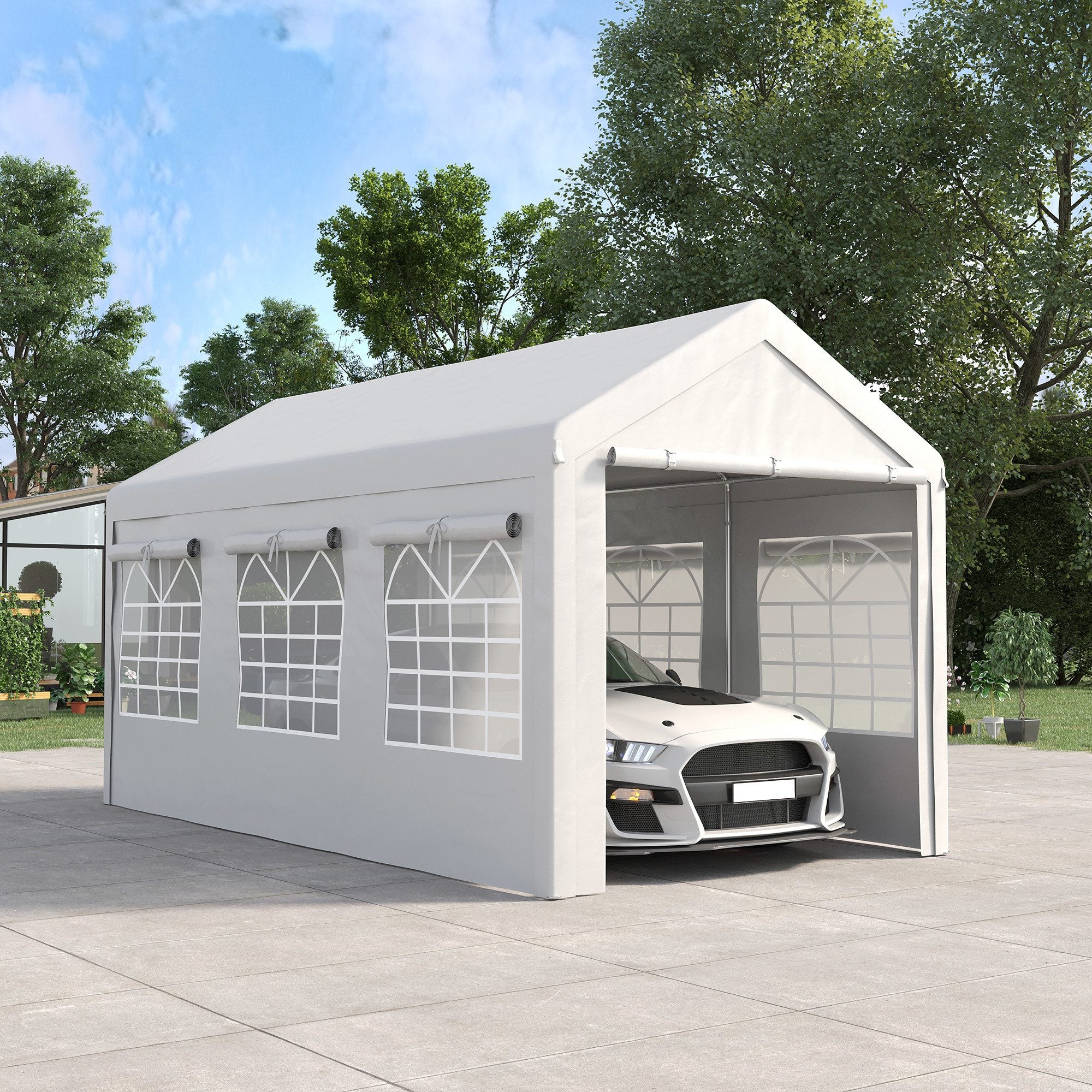 10' x 20' Party Tent and Carport, Height Adjustable Portable Garage, Outdoor Canopy Tent 8 Legs with Sidewalls for Car, Truck, Boat, Motorcycle, Bike, Garden Tools, White - Premium Carports from Rapidvehicles - Just $406.20! Shop now at Rapidvehicles