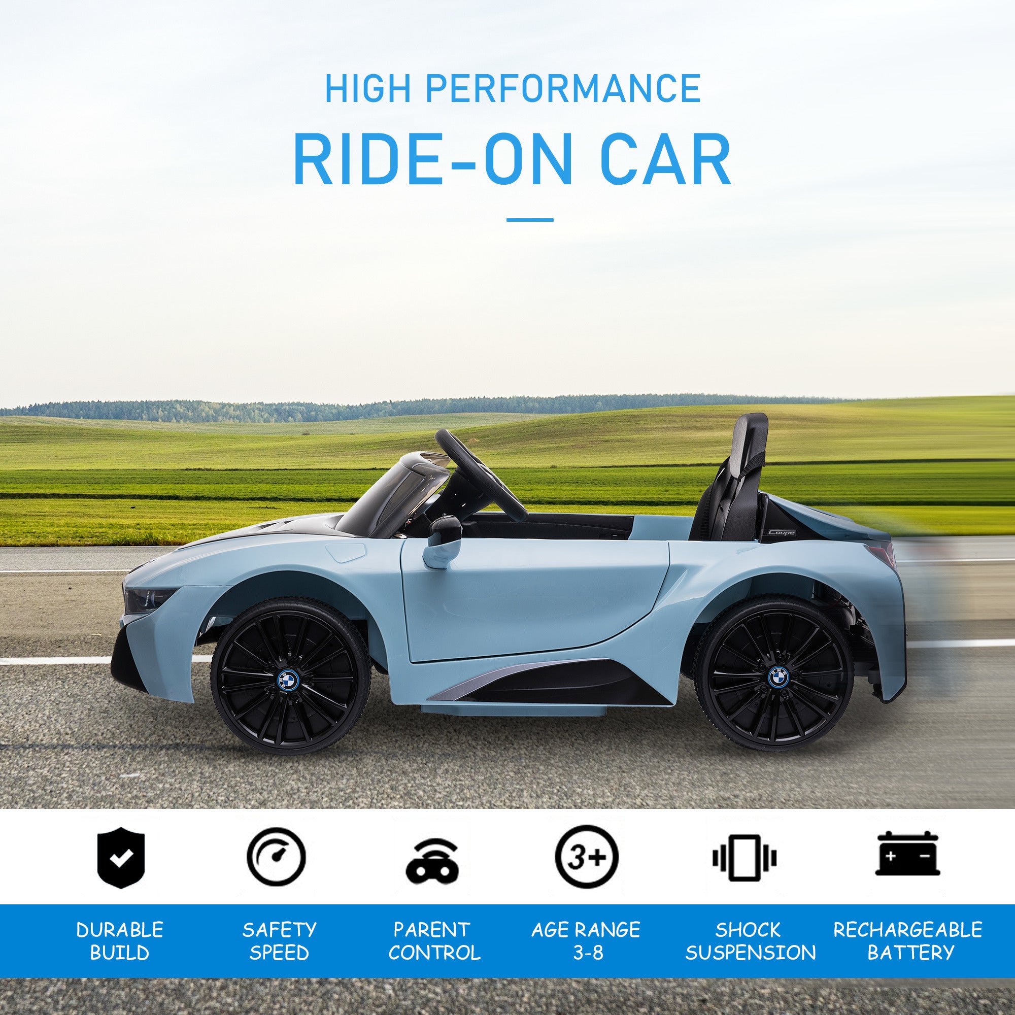 Licensed BMW I8 Coupe Electric Kids Ride-On Car 6V Battery Powered Toy with Remote Control Music Horn Lights MP3 Suspension Wheels for 37-96months old Blue - Premium Kids' Bikes from Rapidvehicles - Just $278.25! Shop now at Rapidvehicles