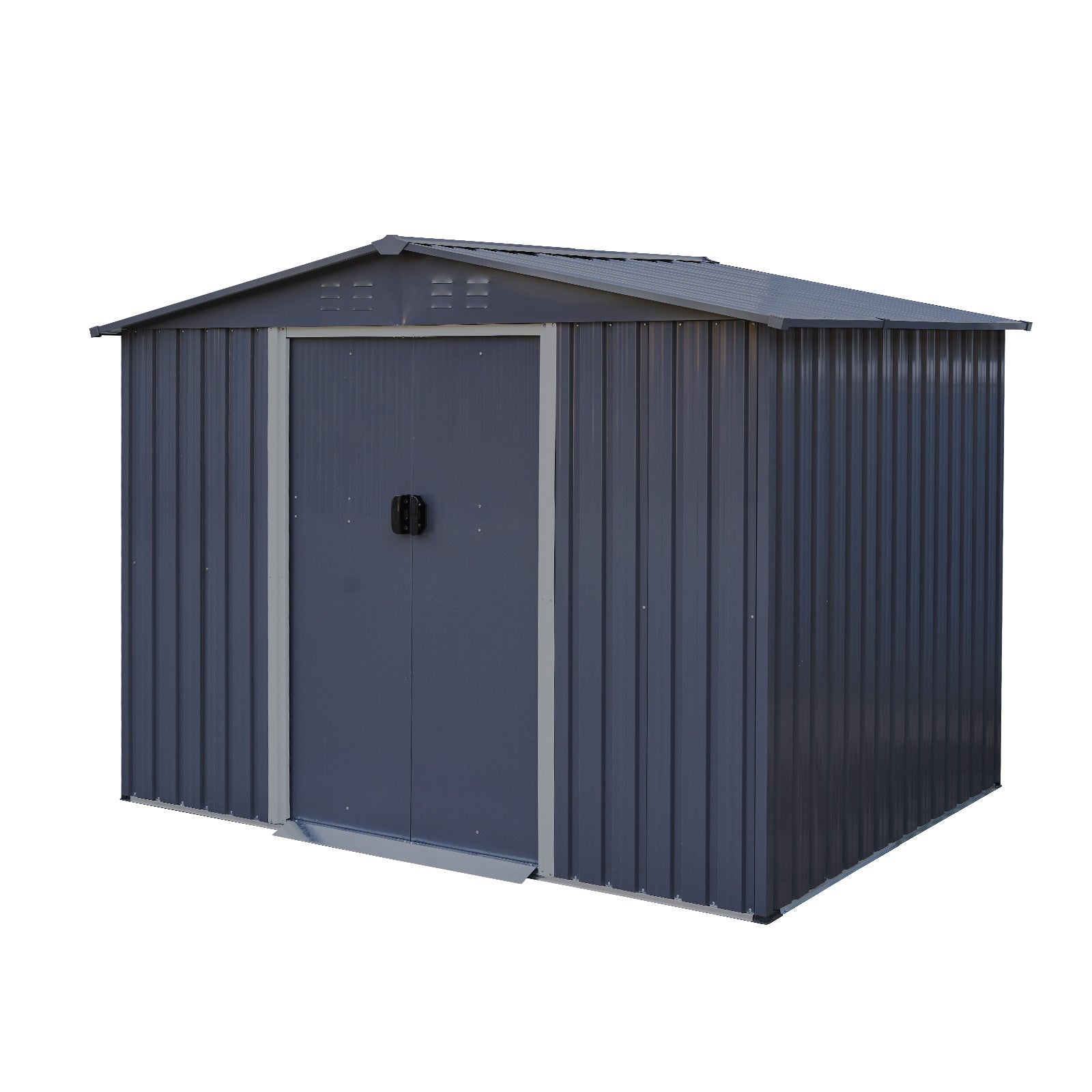 Outdoor Storage Shed 8 x 6 FT Large Metal Tool Sheds, Heavy Duty Storage House with Sliding Doors with Air Vent for Backyard Patio Lawn to Store Bikes, Tools, Lawnmowers Dark Grey - Premium Carports from Rapidvehicles - Just $459.92! Shop now at Rapidvehicles