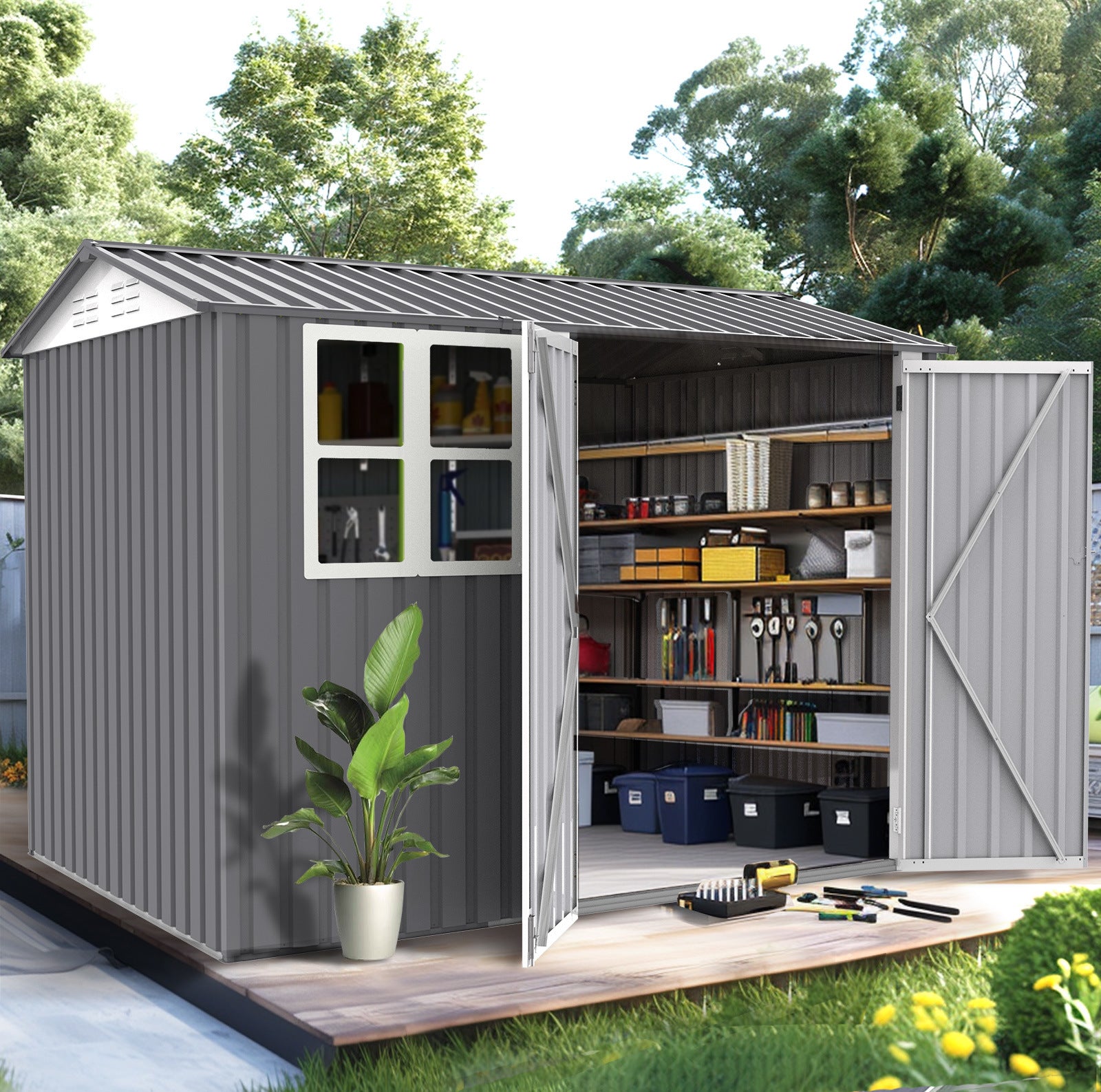 Storage Shed 6 x 8 FT Large Metal Tool Sheds with Window - Premium Carports from Rapidvehicles - Just $491.15! Shop now at Rapidvehicles