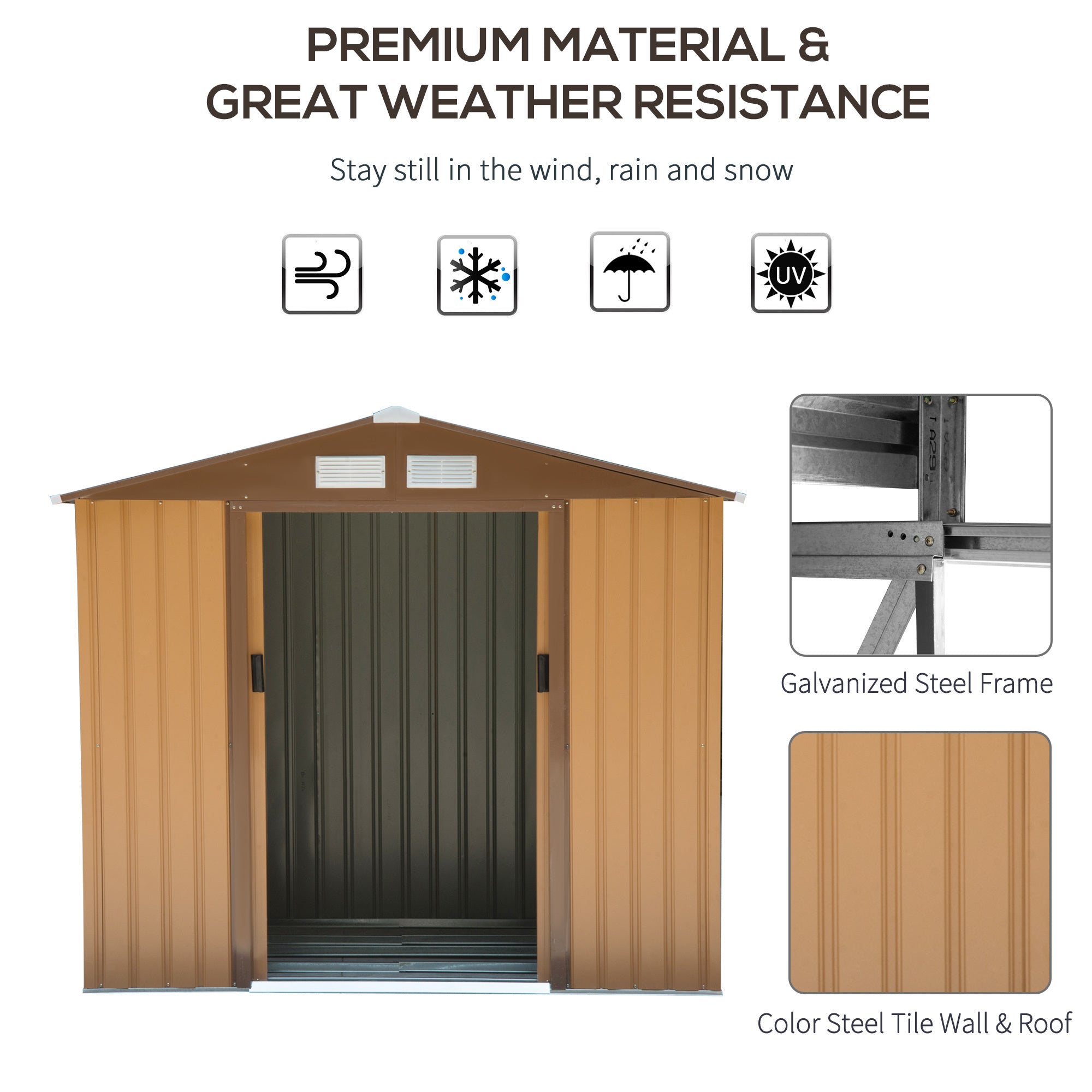 Outsunny 7' x 4' Outdoor Storage Shed, Garden Tool House with Foundation, 4 Vents and 2 Easy Sliding Doors for Backyard, Patio, Garage, Lawn, Yellow - Premium Carports from Rapidvehicles - Just $391.99! Shop now at Rapidvehicles