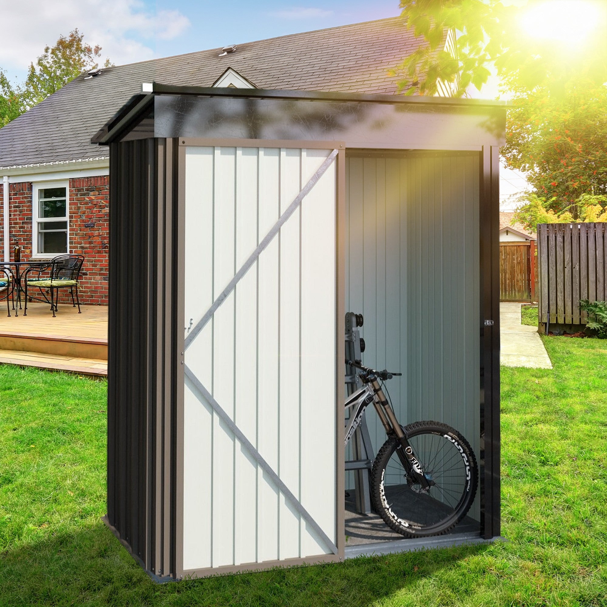 Patio, Lawn & Garden,5*3FT Outdoor Storage Shed,Tool Shed with Sloping Roof and Lockable Door, Metal Shed for Backyard Garden Patio Lawn, Brown - Premium Carports from Rapidvehicles - Just $184.99! Shop now at Rapidvehicles