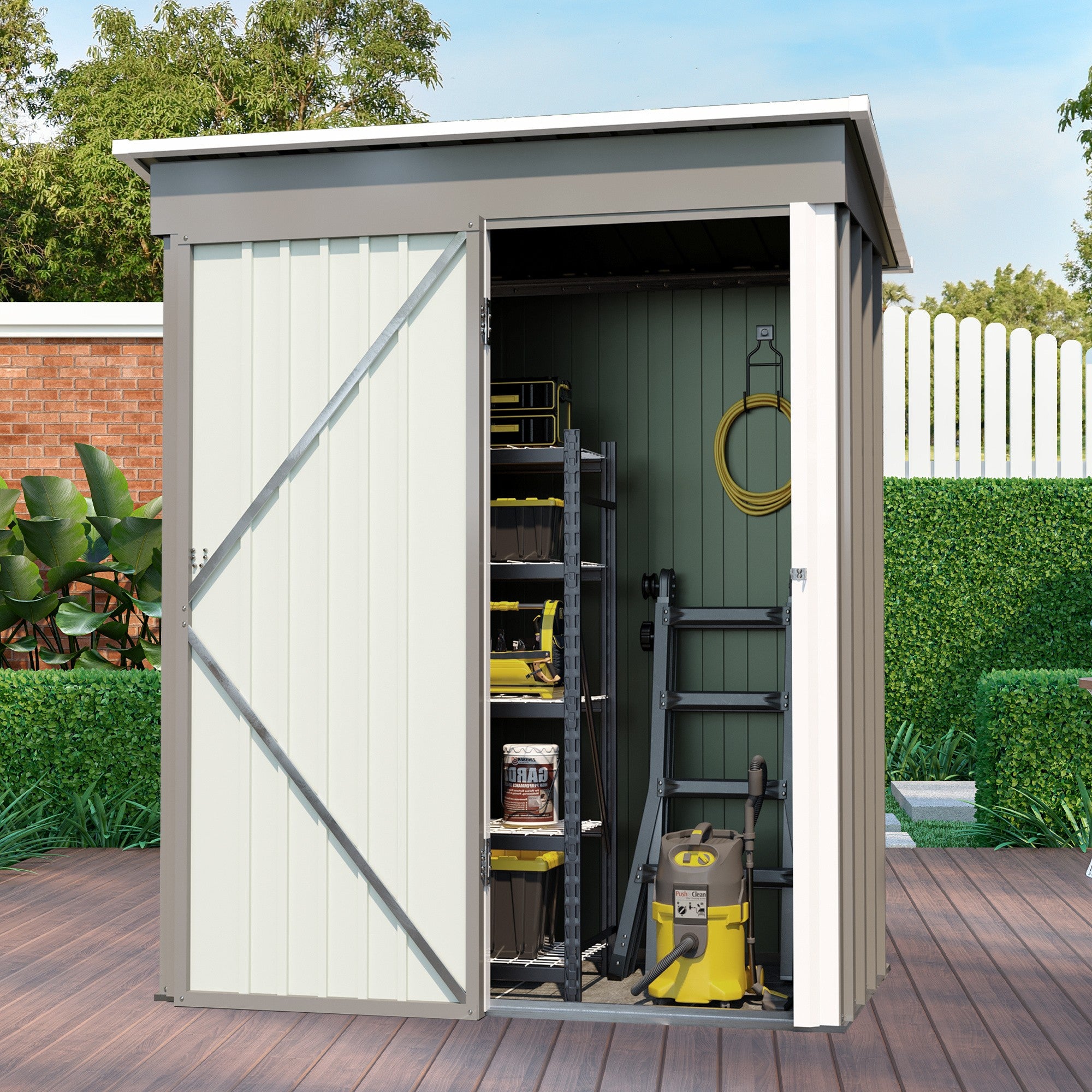 Patio, Lawn & Garden,5*3FT Outdoor Storage Shed ,Tool Shed with Sloping Roof and Lockable Door,Metal Shed for Backyard Garden Patio Lawn, Grey - Premium Carports from Rapidvehicles - Just $184.99! Shop now at Rapidvehicles