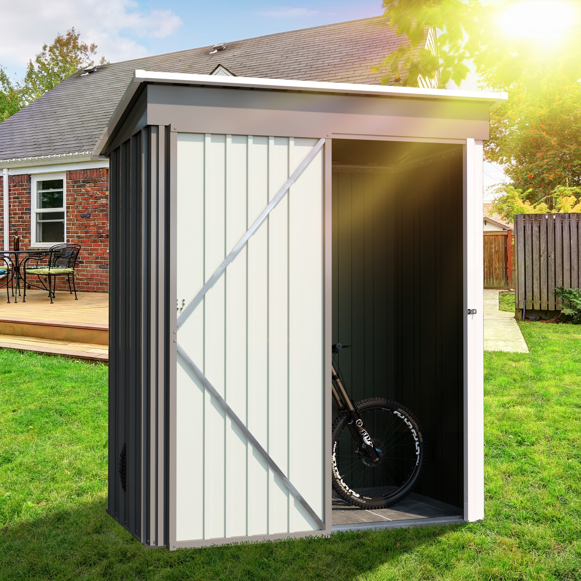 Patio, Lawn & Garden,5*3FT Outdoor Storage Shed ,Tool Shed with Sloping Roof and Lockable Door,Metal Shed for Backyard Garden Patio Lawn, Grey - Premium Carports from Rapidvehicles - Just $179.85! Shop now at Rapidvehicles