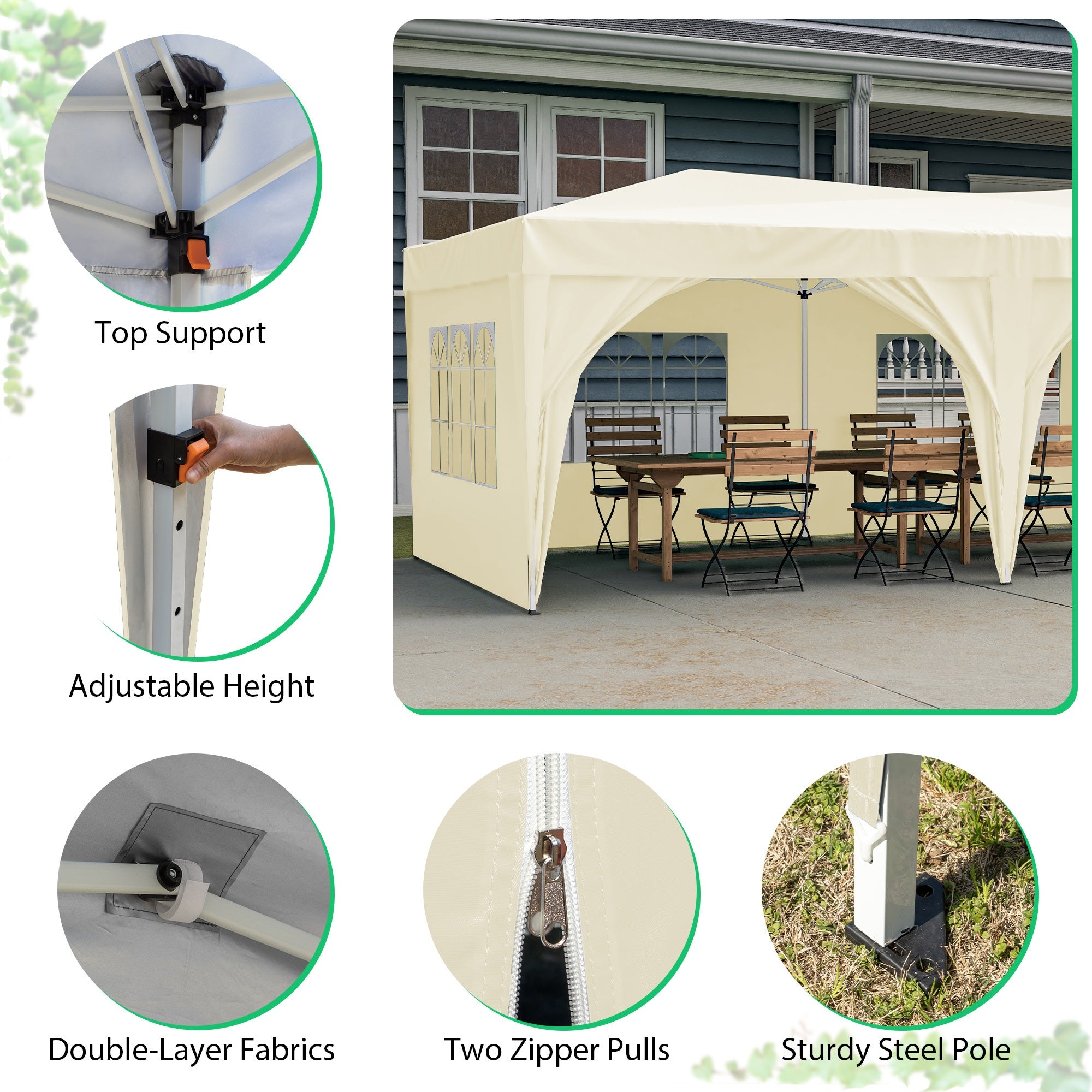 10'x20' Pop Up Canopy Tent with 6 Sidewalls, Ez Pop Up Outdoor Canopy for Parties, Waterproof Commercial Tent with 3 Adjustable Heights, Carry Bag, 6 Sand Bags, 6 Ropes and 12 Stakes, Beige - Premium Carports from Rapidvehicles - Just $218.99! Shop now at Rapidvehicles