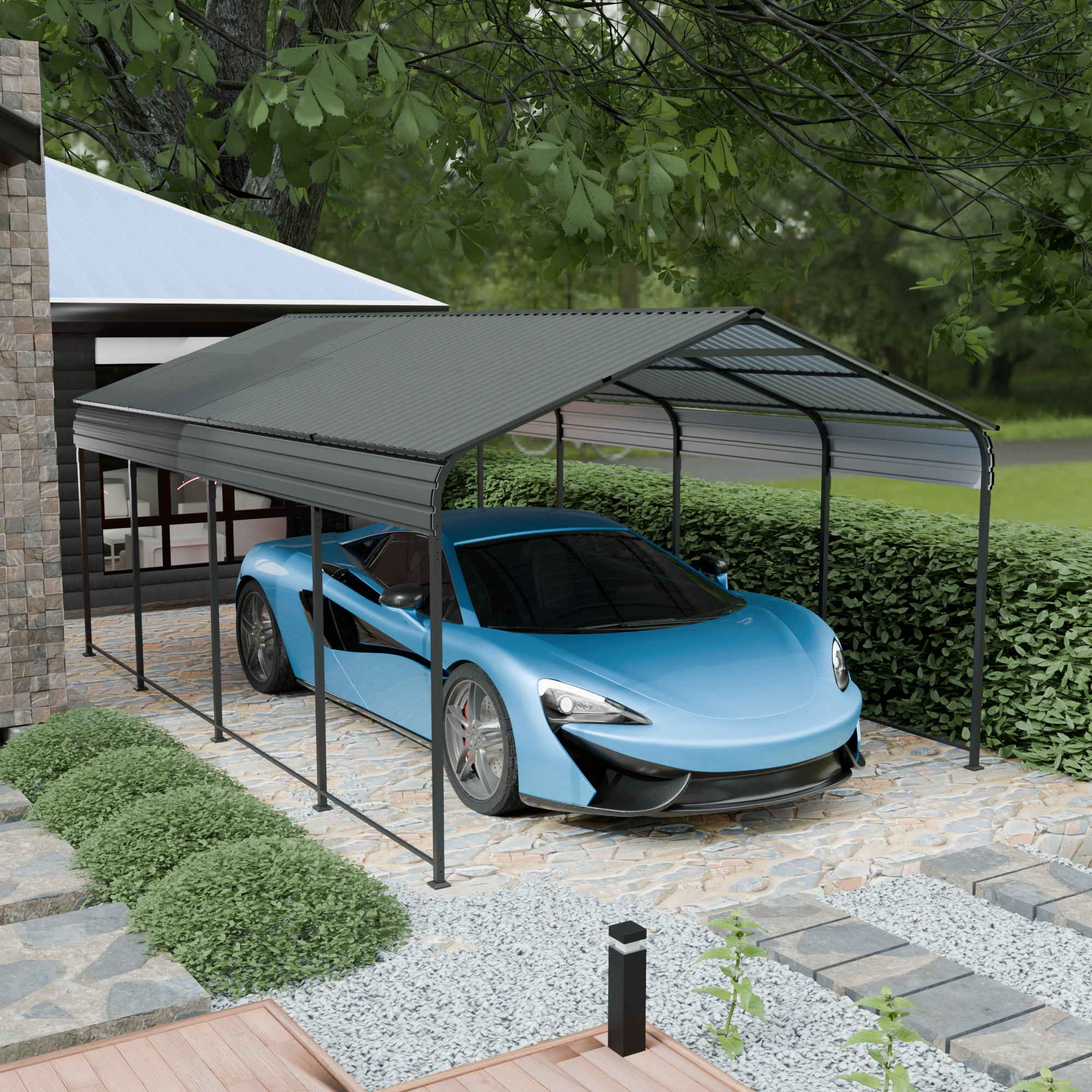 Carport 12x20 FT Heavy Duty Carport CanopyUpdated Frame Structure Galvanized Steel Roof and Enhanced BaseMetal Carport Garage for Pickup, Boat, Car and Tractors, dark Grey - Premium Carports from Rapidvehicles - Just $990.11! Shop now at Rapidvehicles