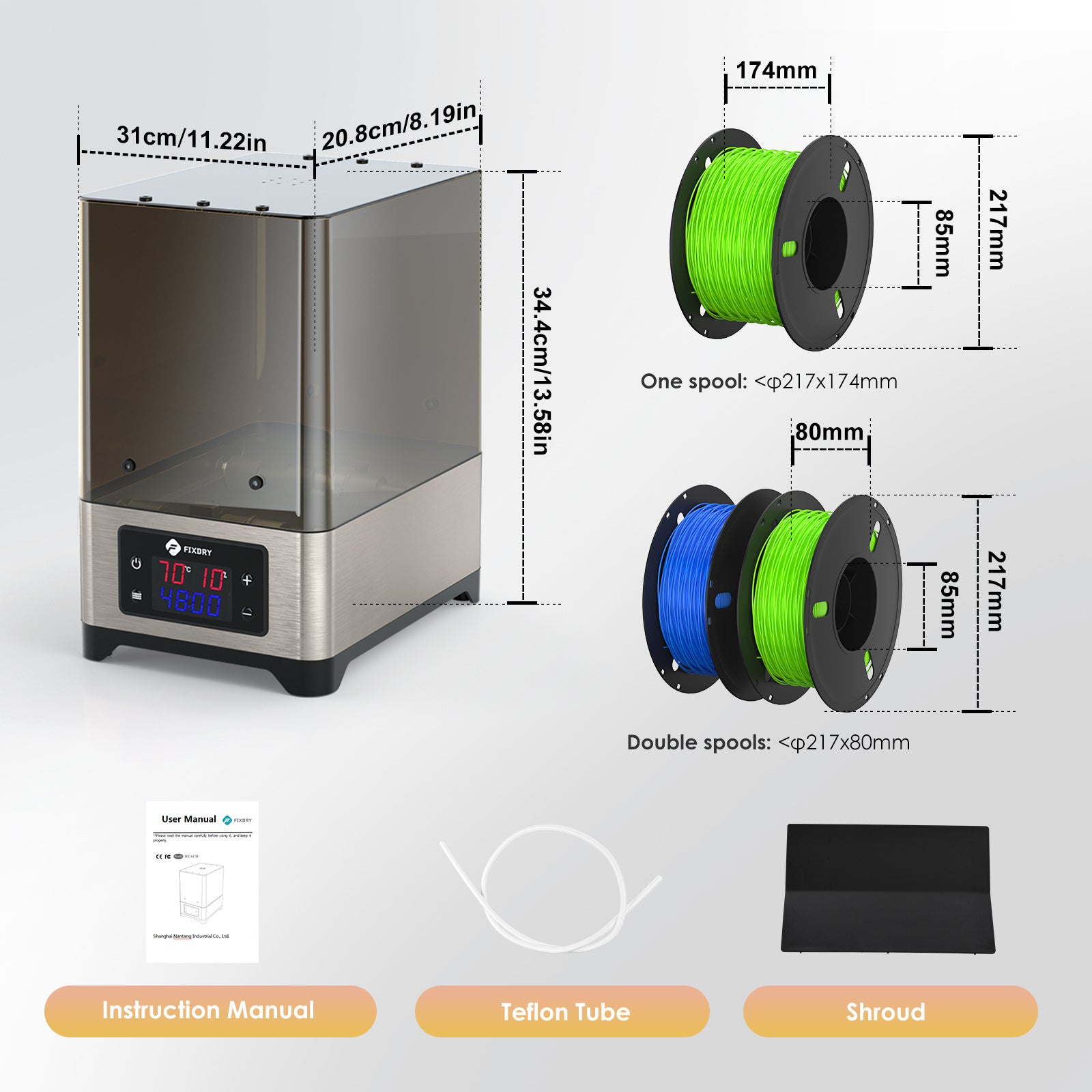 3D Filament Dryer Box 110W PTC Heater Real-time humidity 2 Spools Compatible with 1.75mm, 2.85mm, 3.00mm Filaments - Premium Carports from Rapidvehicles - Just $253.99! Shop now at Rapidvehicles