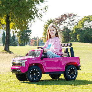 Pink, 24V 2 Seater Ride On Truck Car, Licensed Chevrolet Silverado HD Electric Car for Kids, 4WDmotors, with2.4G Remote Control, Metal Suspension, Soft Start, FM/Bluetooth/Music, LED Light,Toys Gifts - Premium Kids' Bikes from Rapidvehicles - Just $361.38! Shop now at Rapidvehicles