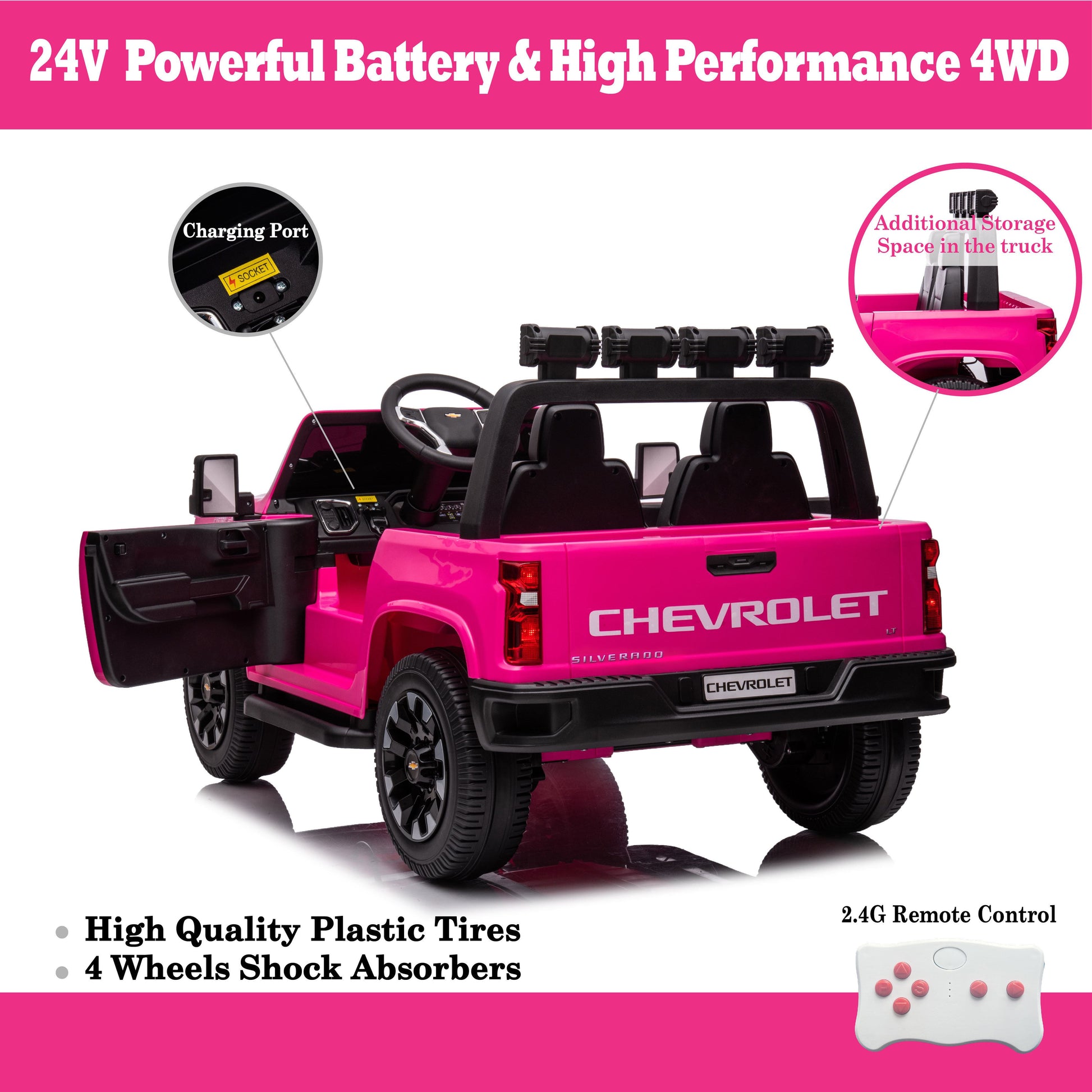 Pink, 24V 2 Seater Ride On Truck Car, Licensed Chevrolet - Premium Kids' Bikes from Rapidvehicles - Just $363.23! Shop now at Rapidvehicles