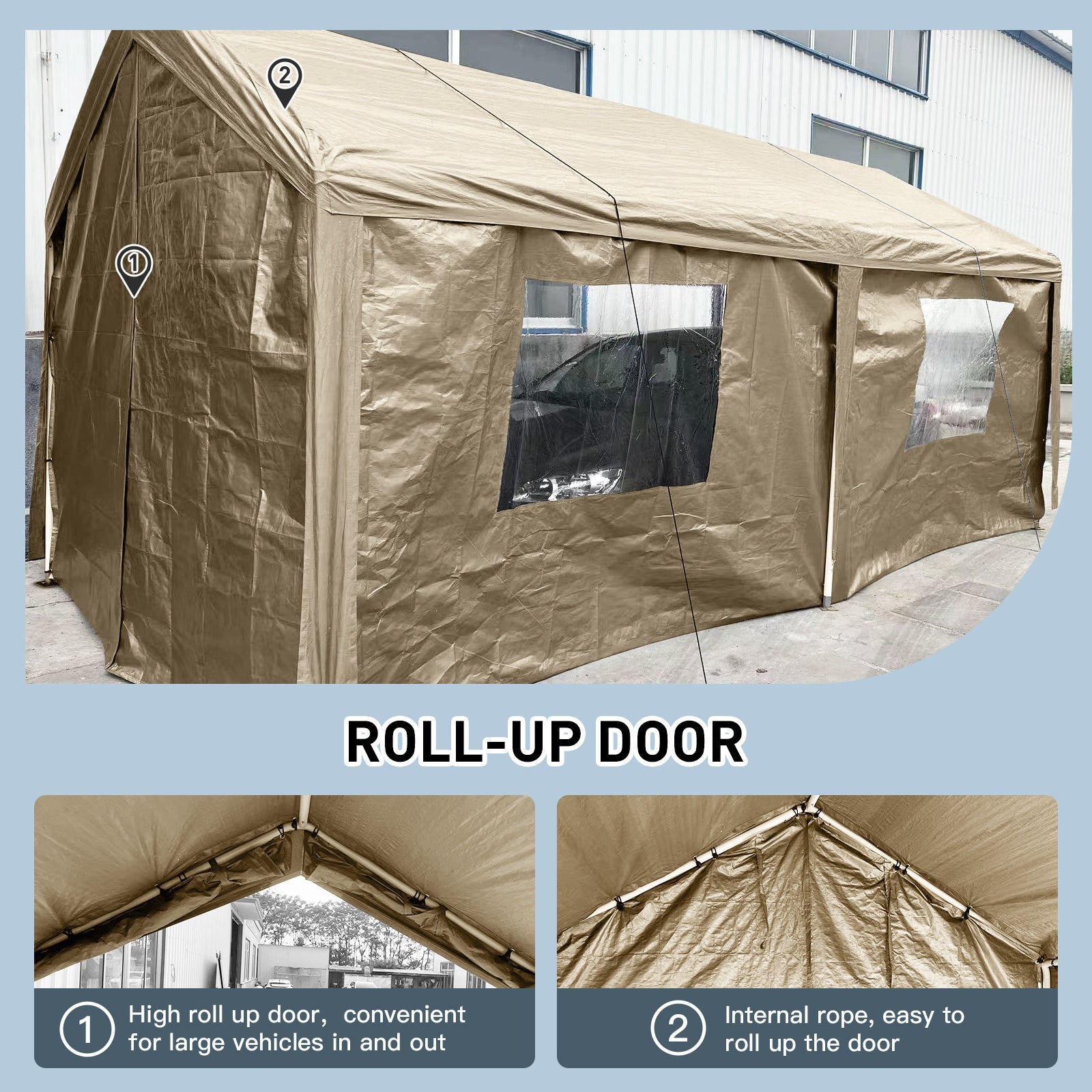 Carport, 10?20 Heavy Duty Portable Carport Garage Tent for Outdoor Storage Shelter khaki - Premium Carports from Rapidvehicles - Just $295.99! Shop now at Rapidvehicles