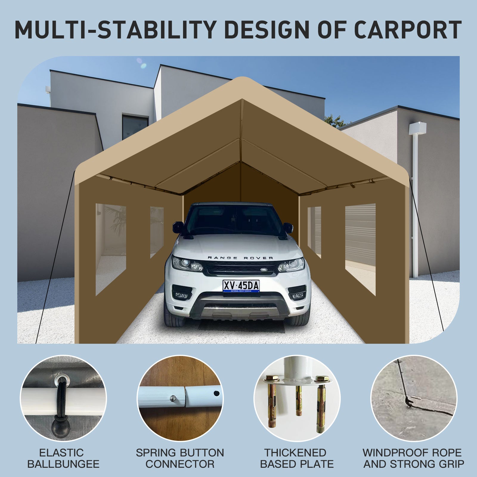 Carport, 10?20 Heavy Duty Portable Carport Garage Tent for Outdoor Storage Shelter khaki - Premium Carports from Rapidvehicles - Just $295.99! Shop now at Rapidvehicles