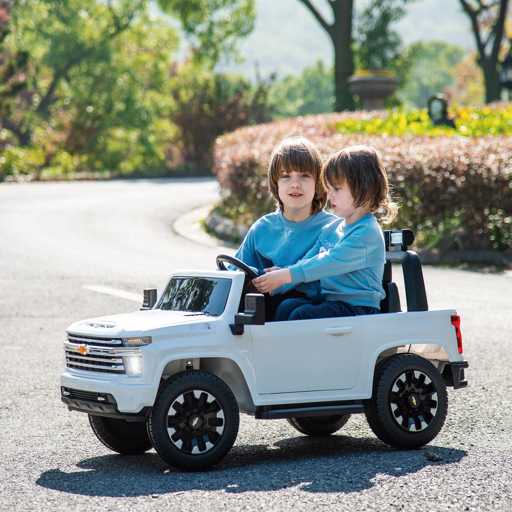 White, 24V 2 Seater Ride On Truck Car, Licensed Chevrolet Silverado HD Electric Car for Kids, 4WDmotors, with2.4G Remote Control, Metal Suspension, Soft Start, FM/Bluetooth/Music, LED Light,Toys Gifts - Premium Kids' Bikes from Rapidvehicles - Just $361.38! Shop now at Rapidvehicles