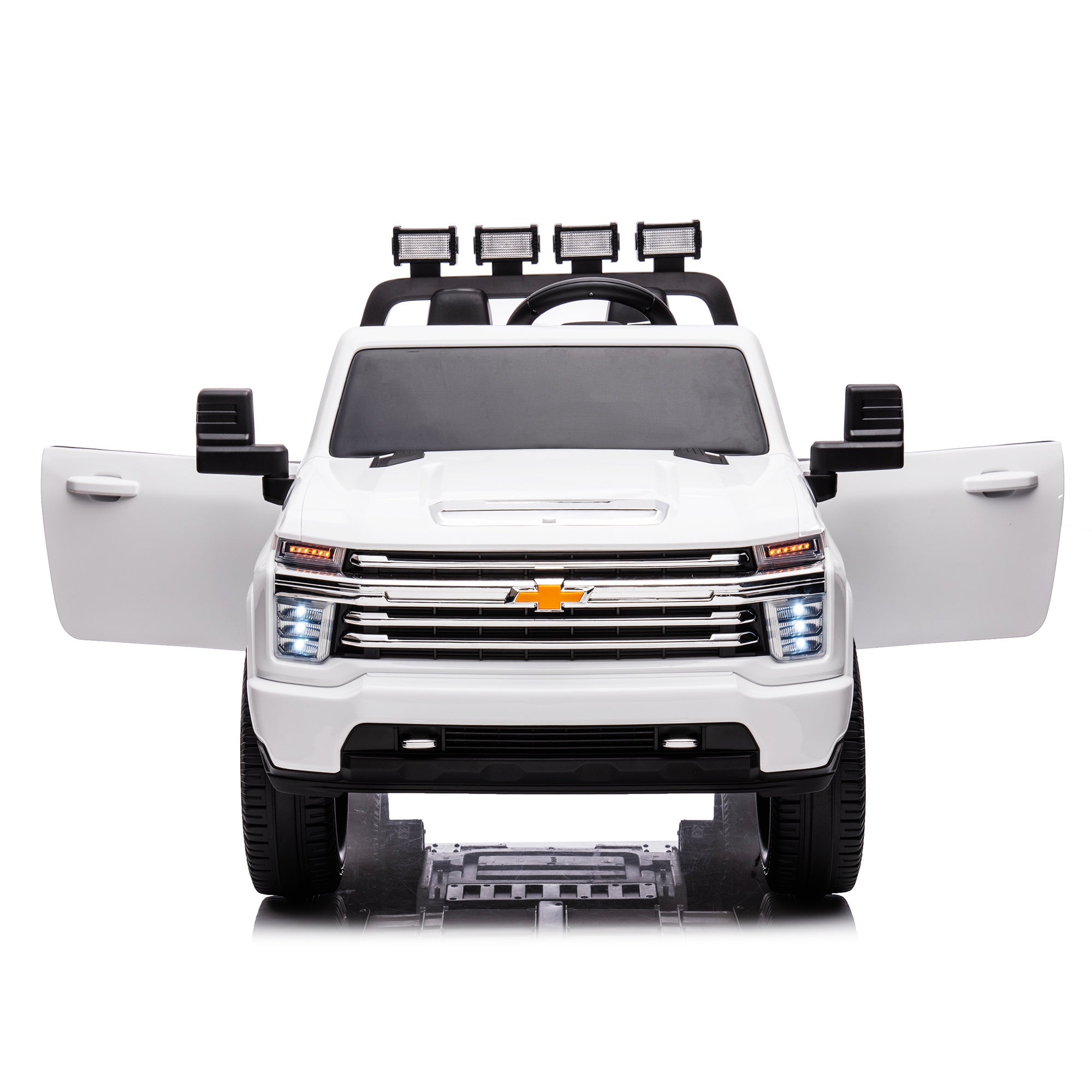 White, 24V 2 Seater Ride On Truck Car, Licensed Chevrolet Silverado HD Electric Car for Kids, 4WDmotors, with2.4G Remote Control, Metal Suspension, Soft Start, FM/Bluetooth/Music, LED Light,Toys Gifts - Premium Kids' Bikes from Rapidvehicles - Just $361.38! Shop now at Rapidvehicles