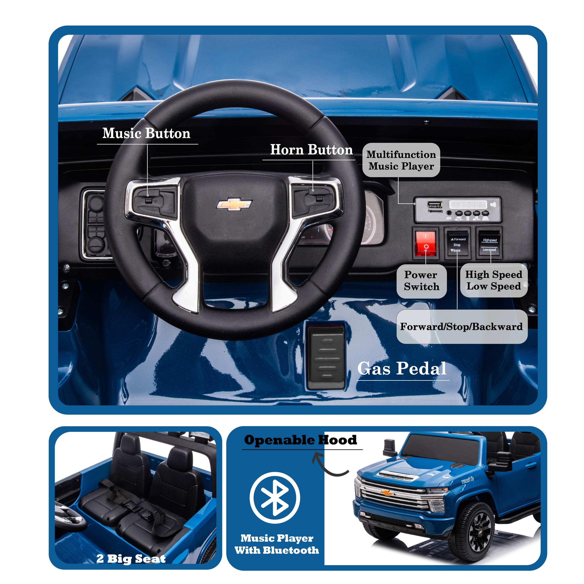 Blue, 24V 2 Seater Ride On Truck Car, Licensed Chevrolet - Premium Kids' Bikes from Rapidvehicles - Just $363.23! Shop now at Rapidvehicles