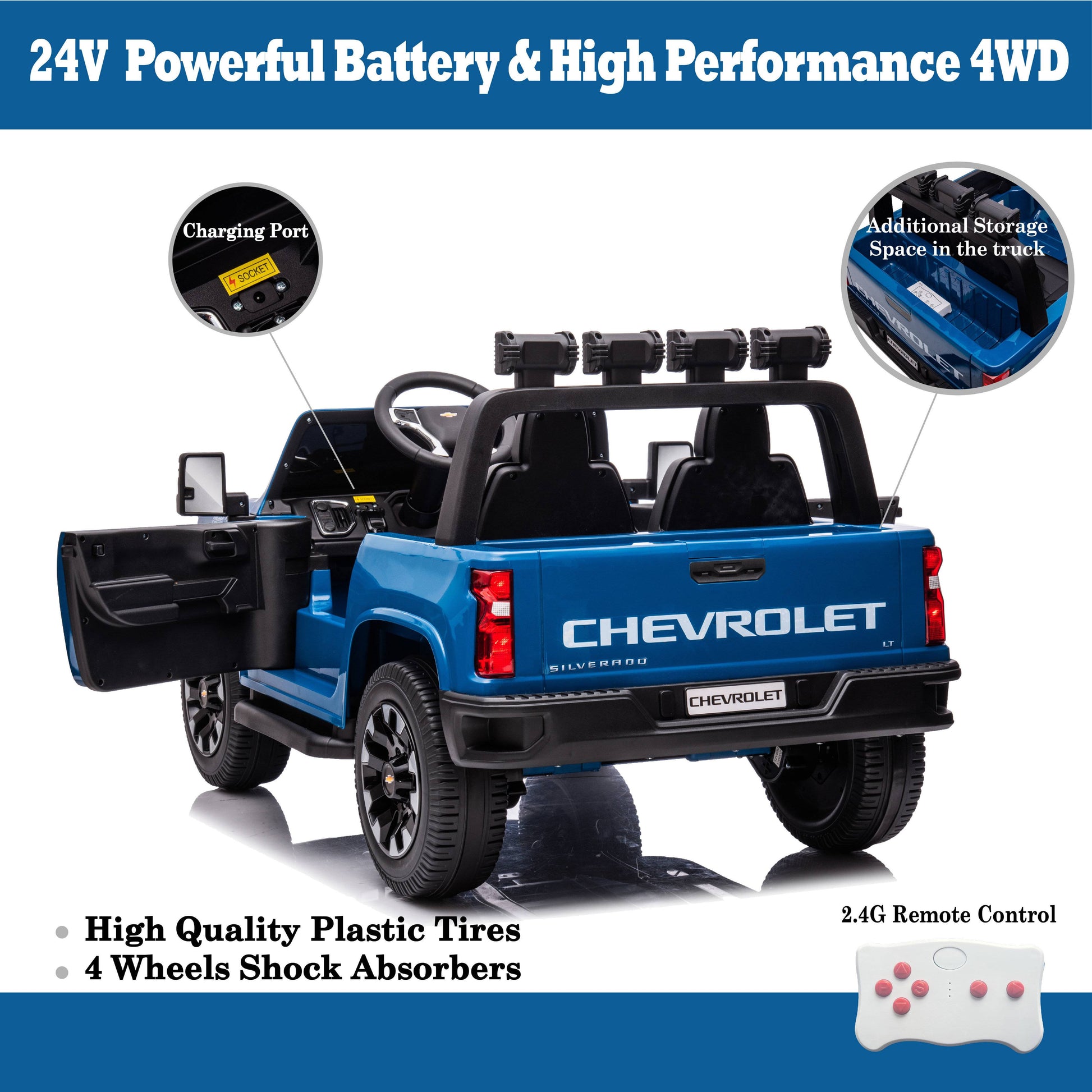 Blue, 24V 2 Seater Ride On Truck Car, Licensed Chevrolet - Premium Kids' Bikes from Rapidvehicles - Just $363.23! Shop now at Rapidvehicles