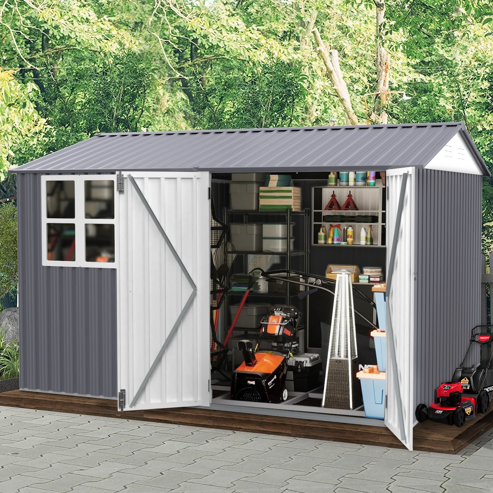 8X10FT Outdoor Storage Shed with Thickened Galvanized Steel,with Sloped Roof & Double Lockable Door,Storage Shed Large with 6 Vents, Garden Tool Shed for Backyard Garden Patio Lawn Bike,Lawnmower - Premium Carports from Rapidvehicles - Just $624.34! Shop now at Rapidvehicles