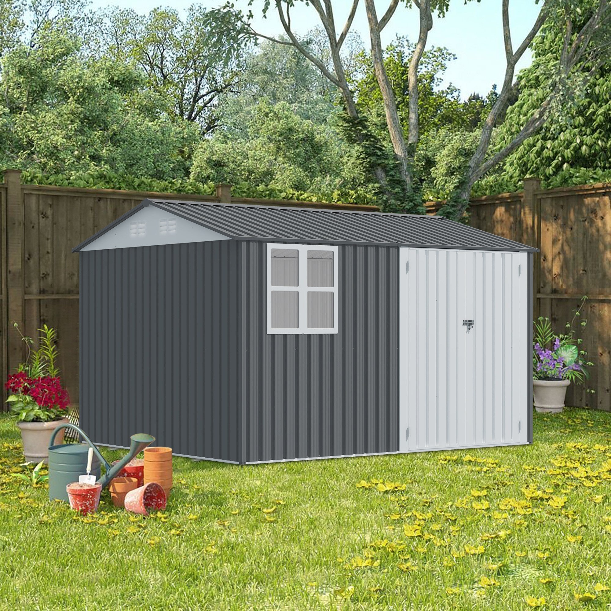 8X10FT Outdoor Storage Shed with Thickened Galvanized Steel,with Sloped Roof & Double Lockable Door,Storage Shed Large with 6 Vents, Garden Tool Shed for Backyard Garden Patio Lawn Bike,Lawnmower - Premium Carports from Rapidvehicles - Just $624.34! Shop now at Rapidvehicles