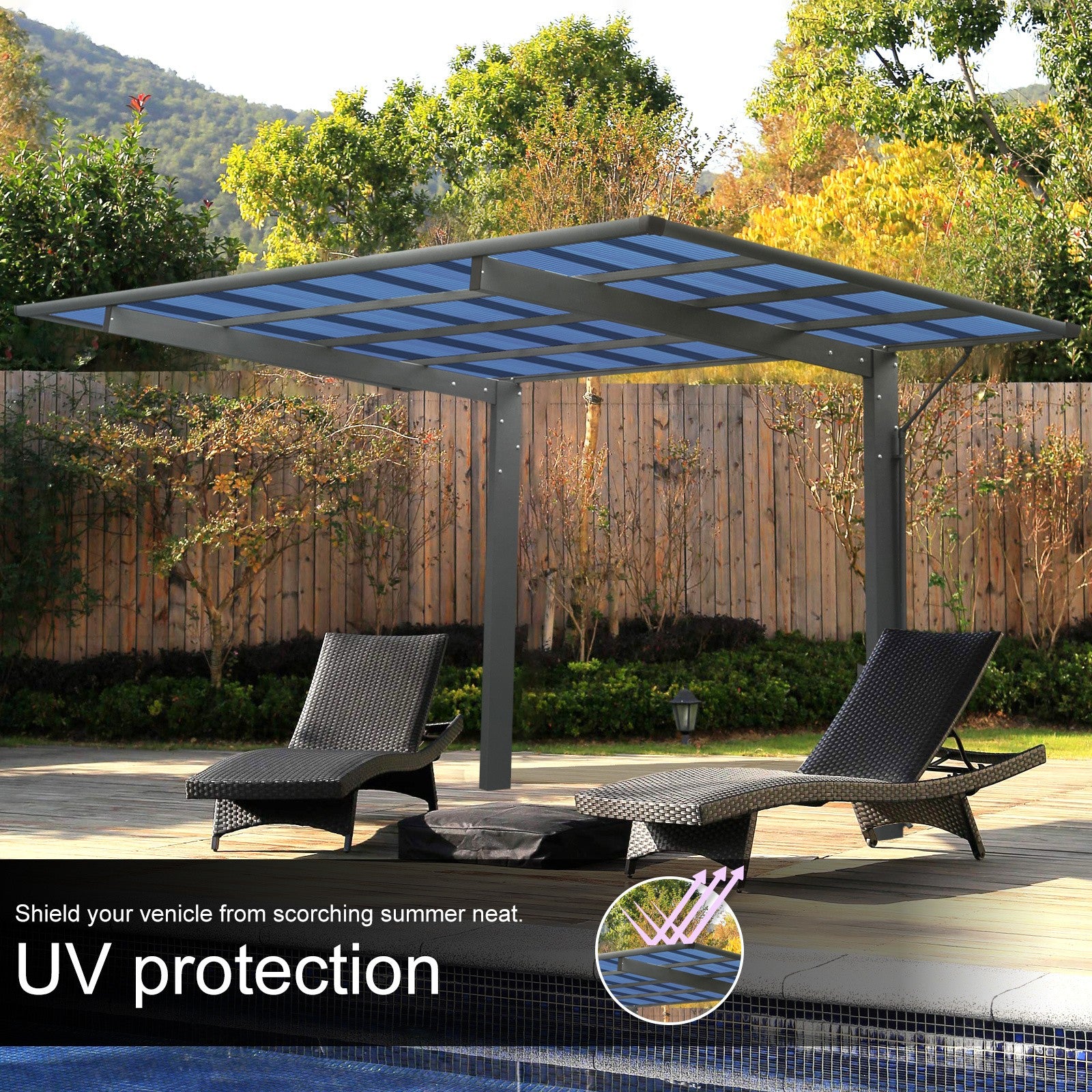 Outdoor Carport, 17.44FT*9FT*11FT Single Carport Aluminum Metal Frame and Polycarbonate Panels Car Port for Outdoor Driveway Car, Truck - Premium Carports from Rapidvehicles - Just $3126.26! Shop now at Rapidvehicles