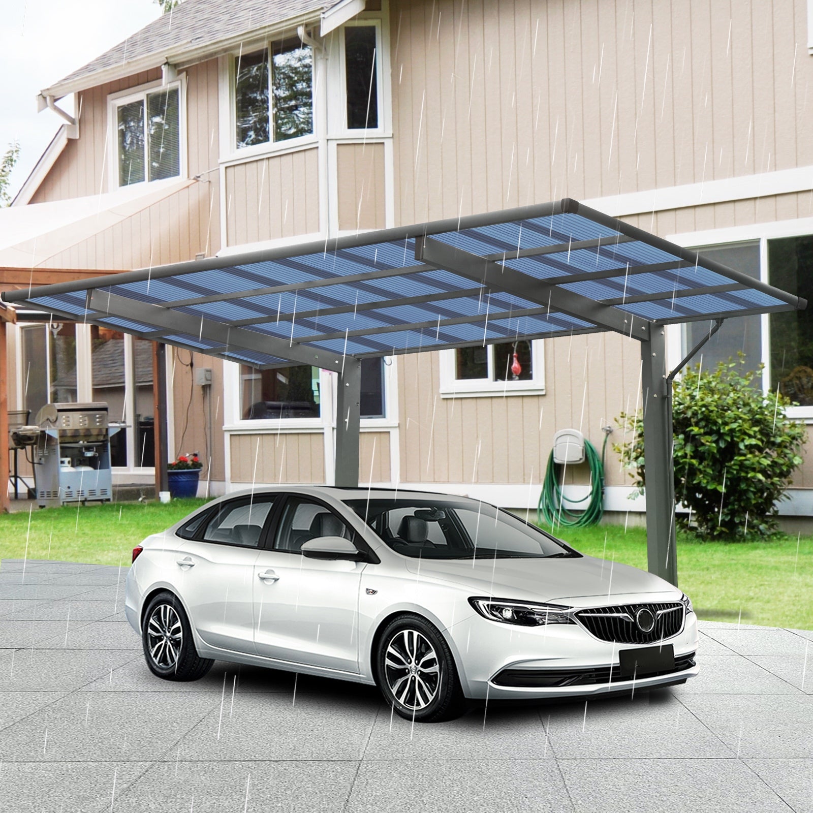 Outdoor Carport, 17.44FT*9FT*11FT Single Carport Aluminum Metal Frame and Polycarbonate Panels Car Port for Outdoor Driveway Car, Truck - Premium Carports from Rapidvehicles - Just $3131.99! Shop now at Rapidvehicles