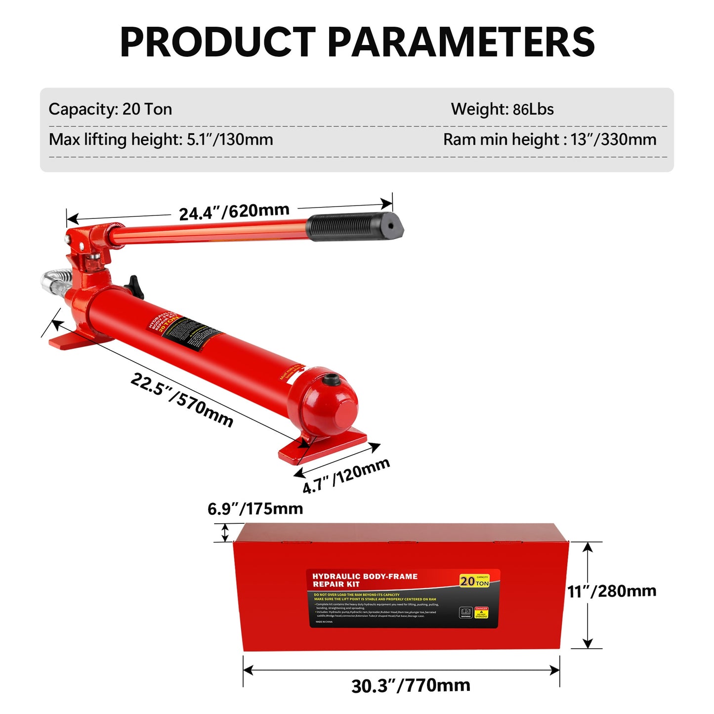 20 Ton Porta Power Kit, Portable Hydraulic Jack with1.43 m Oil - Premium Accessories from Rapidvehicles - Just $359.21! Shop now at Rapidvehicles