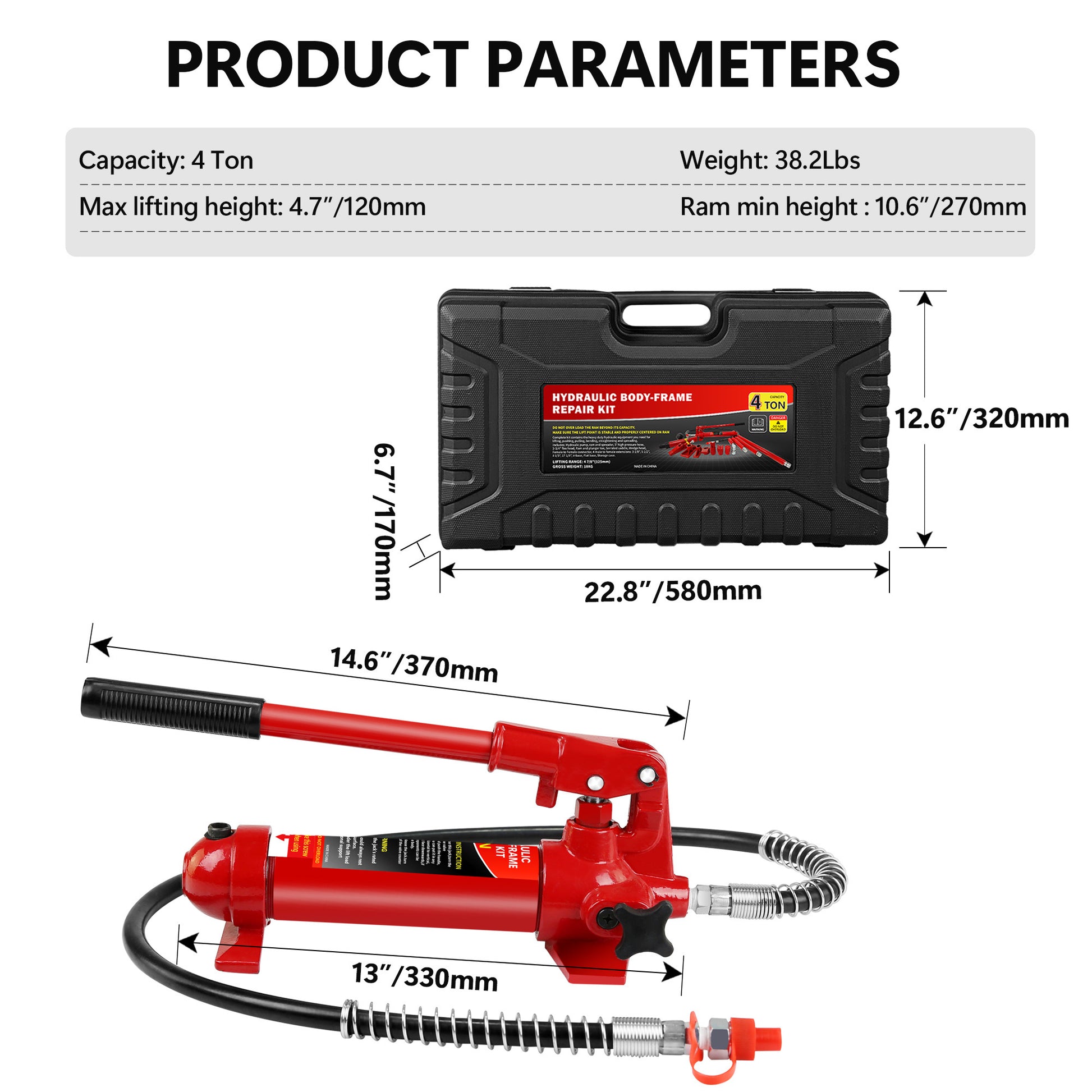 4 Ton Porta Power Kit, Portable Hydraulic Jack with Oil Hose, - Premium Accessories from Rapidvehicles - Just $158.28! Shop now at Rapidvehicles