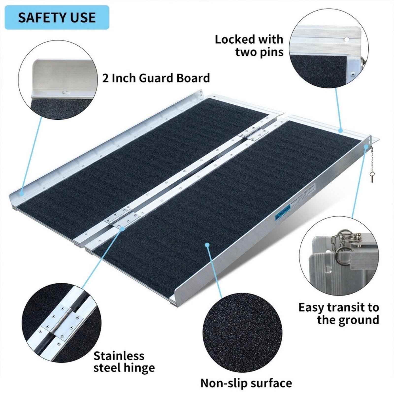 US 3/4/5/6 foot wheelchair ramp non-slip folding aluminum ramp- - Premium Carports from Rapidvehicles - Just $236.52! Shop now at Rapidvehicles