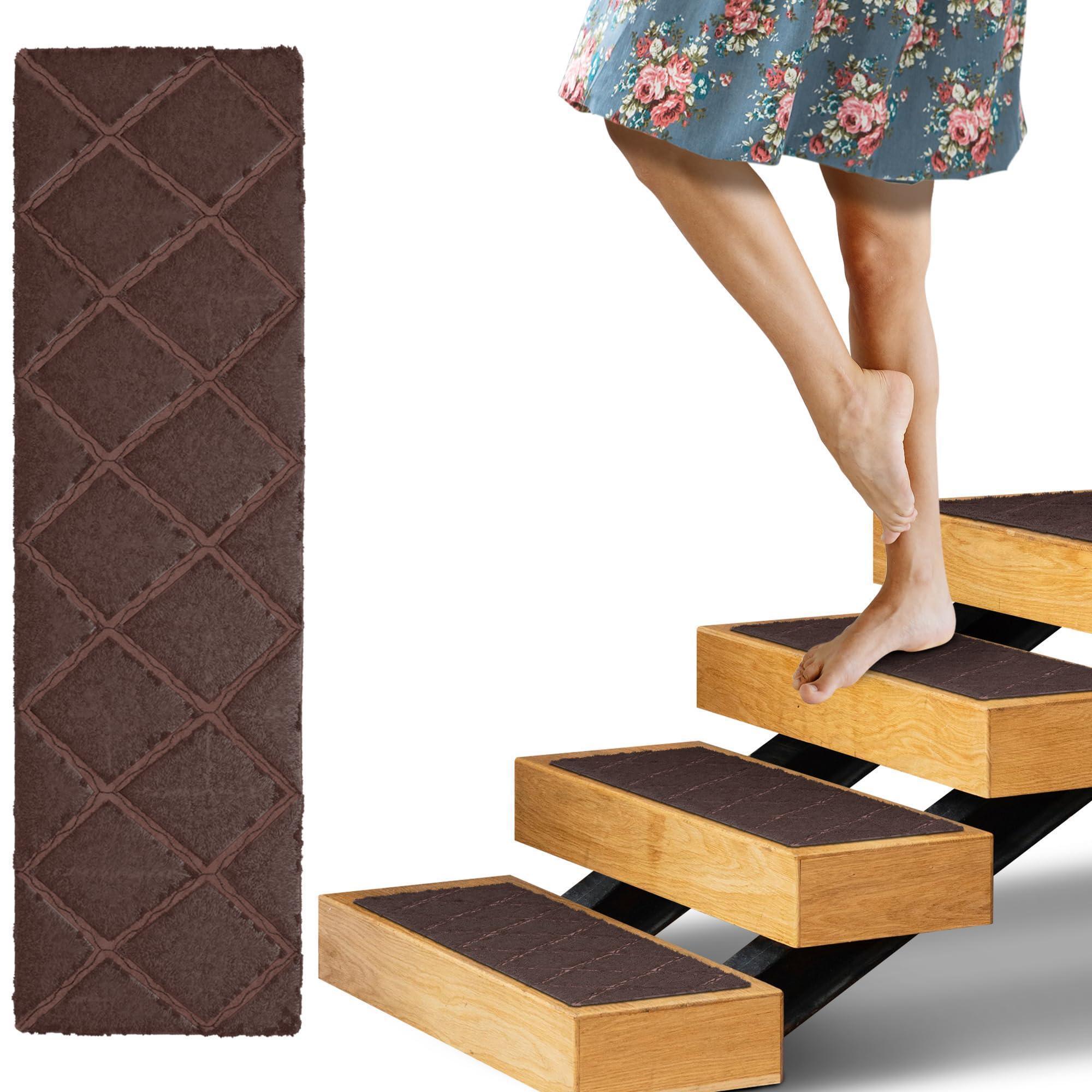 Carpet Stair Treads for Wooden Steps Indoor 8 x 30 inch Pack of 15 Brown Adhesive Stair Tread Carpet for Stairs Non Slip Washable Polyester Stair Mats Indoor - Premium Rugs & Carpet from Purevacy - Just $53.30! Shop now at Rapidvehicles