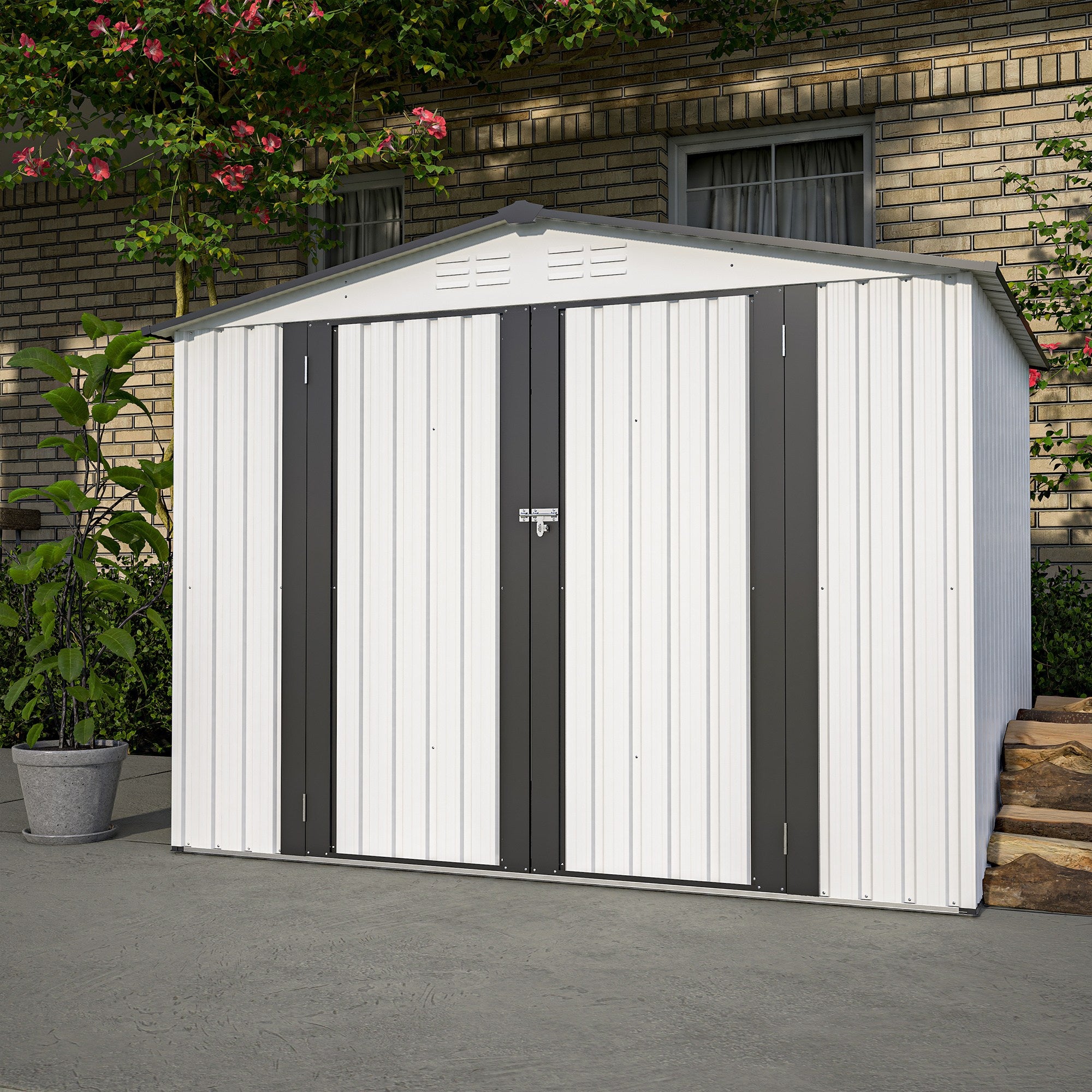 8 x 6 ft Outdoor Storage Shed, All Weather Metal Sheds with 2 Lockable Doors, Tool Shed for Garden, Backyard, Lawn,White - Premium Carports from Rapidvehicles - Just $395.84! Shop now at Rapidvehicles