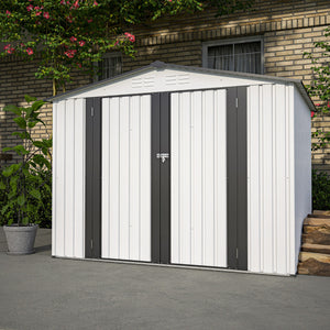 8 x 6 ft Outdoor Storage Shed, All Weather Metal Sheds with 2 Lockable Doors, Tool Shed for Garden, Backyard, Lawn,White - Premium Carports from Rapidvehicles - Just $400.99! Shop now at Rapidvehicles