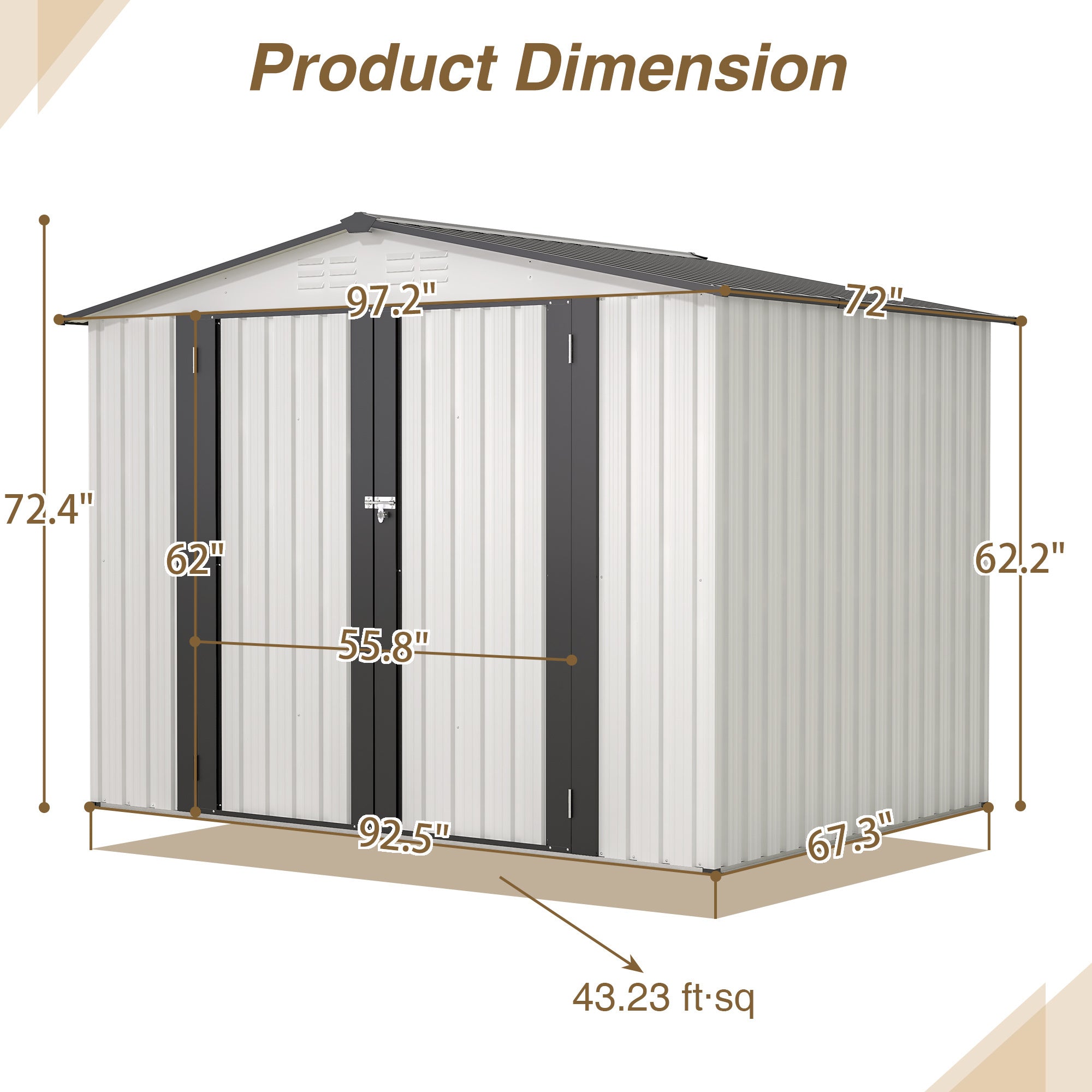 8 x 6 ft Outdoor Storage Shed, All Weather Metal Sheds with 2 Lockable Doors, Tool Shed for Garden, Backyard, Lawn,White - Premium Carports from Rapidvehicles - Just $395.84! Shop now at Rapidvehicles