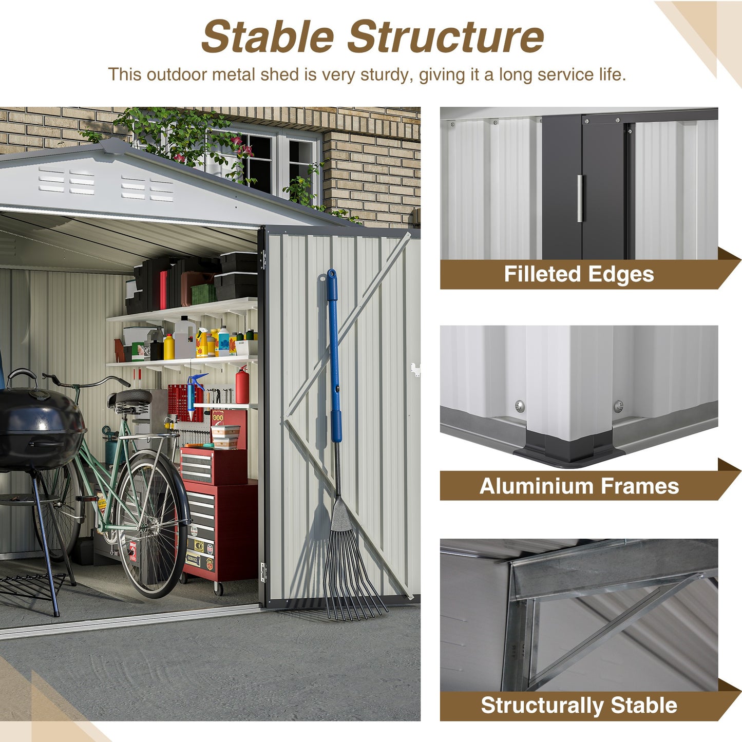 8 x 6 ft Outdoor Storage Shed, All Weather Metal Sheds with 2 - Premium Carports from Rapidvehicles - Just $433.66! Shop now at Rapidvehicles