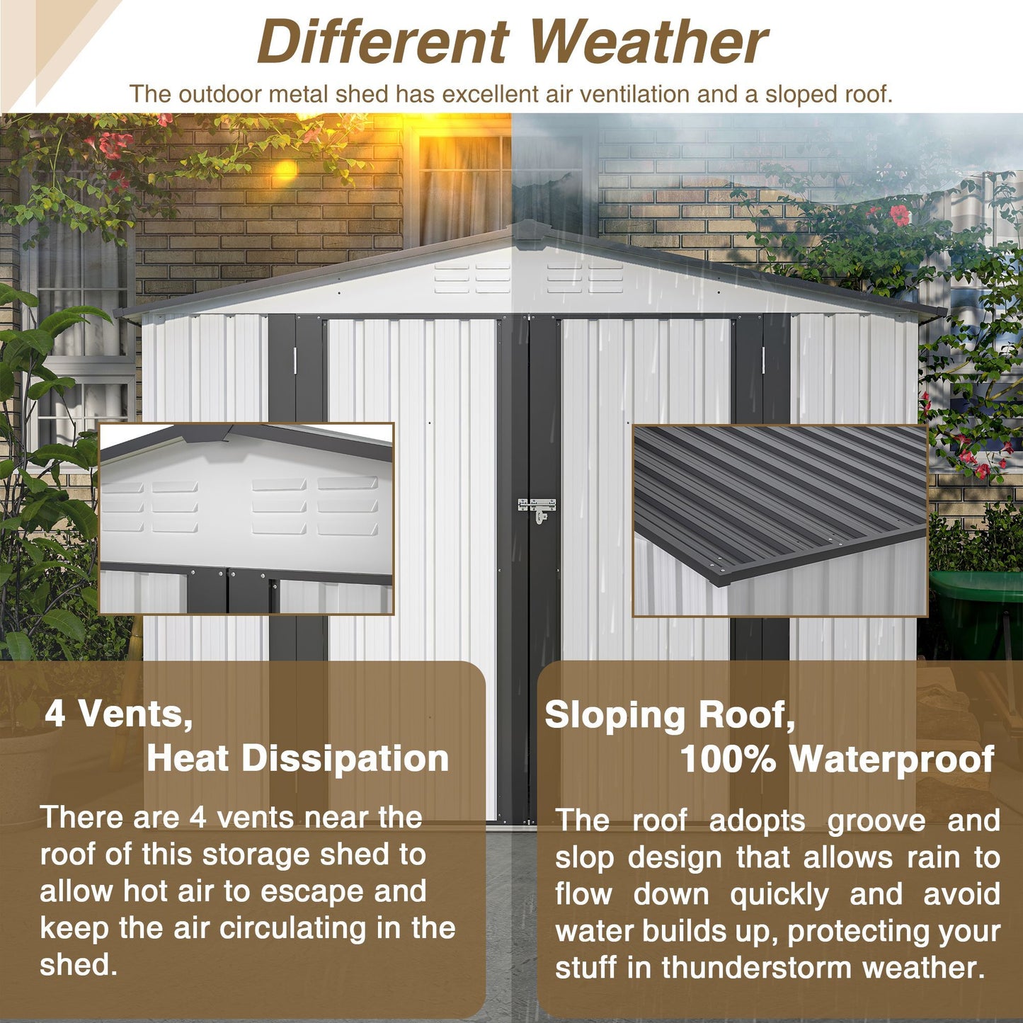 8 x 6 ft Outdoor Storage Shed, All Weather Metal Sheds with 2 - Premium Carports from Rapidvehicles - Just $433.66! Shop now at Rapidvehicles